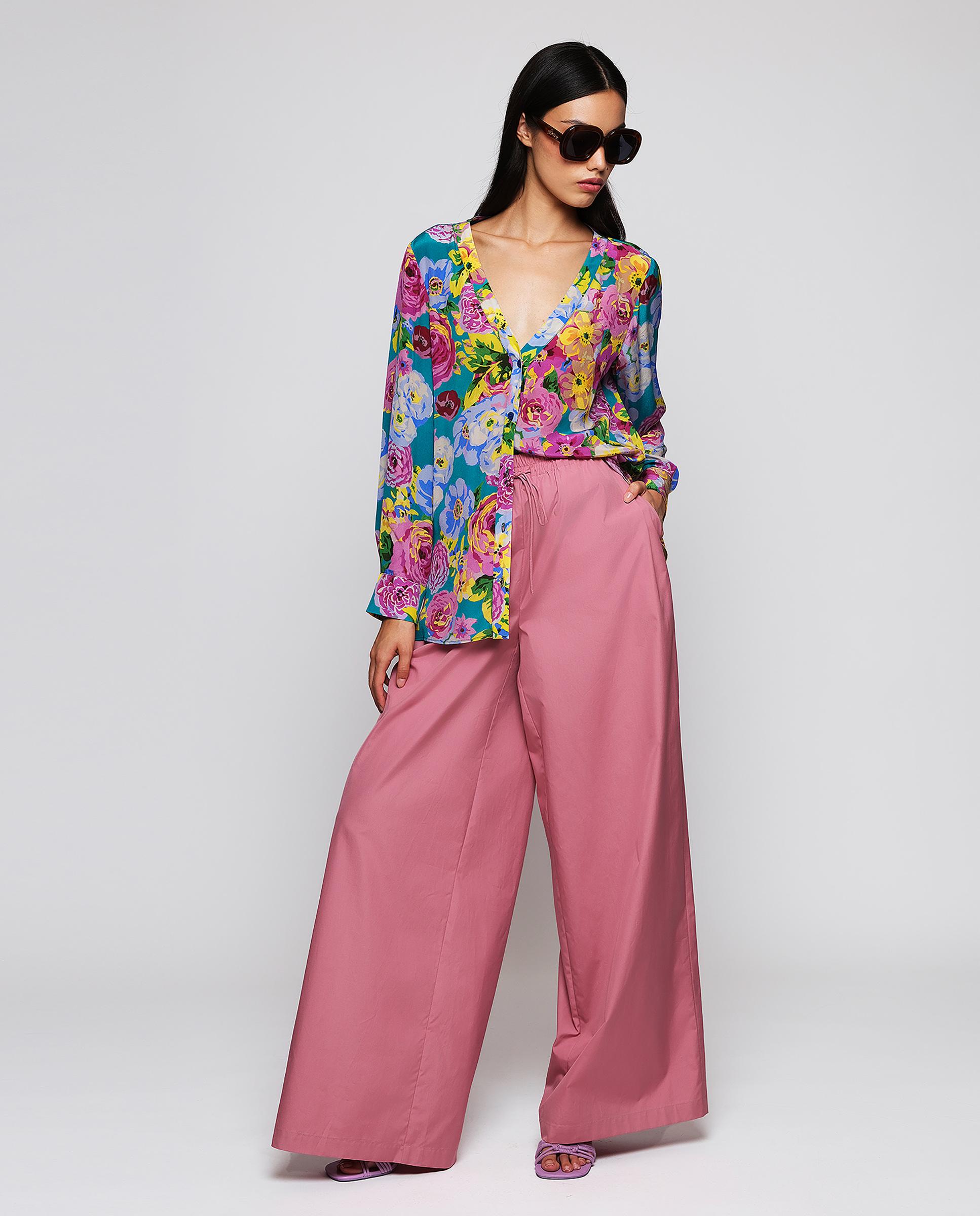 Blusa com Estampado Floral e Gola em V Turquesa-3