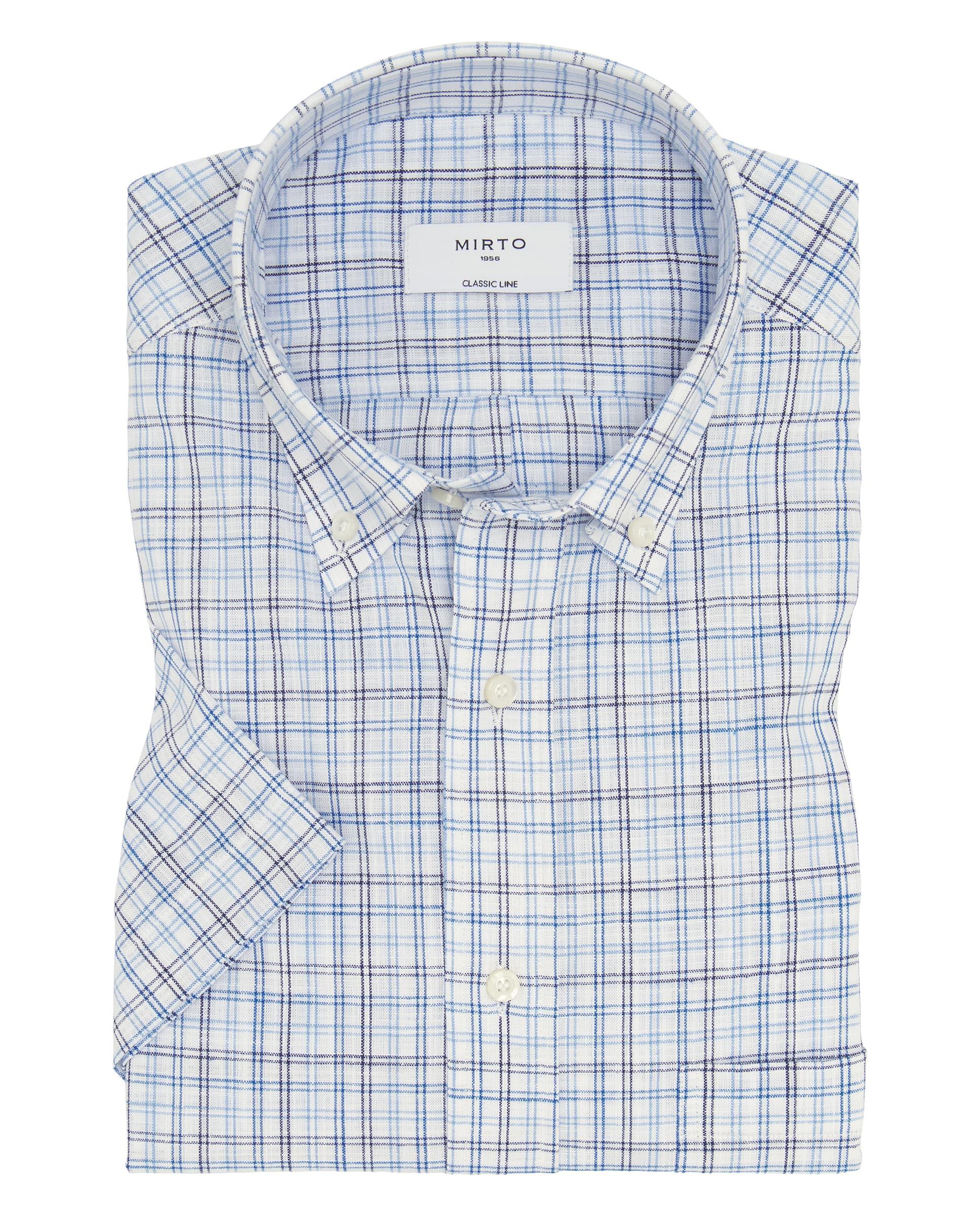 Camisa Casual Aos Quadrados de Manga Curta Azul-claro-2