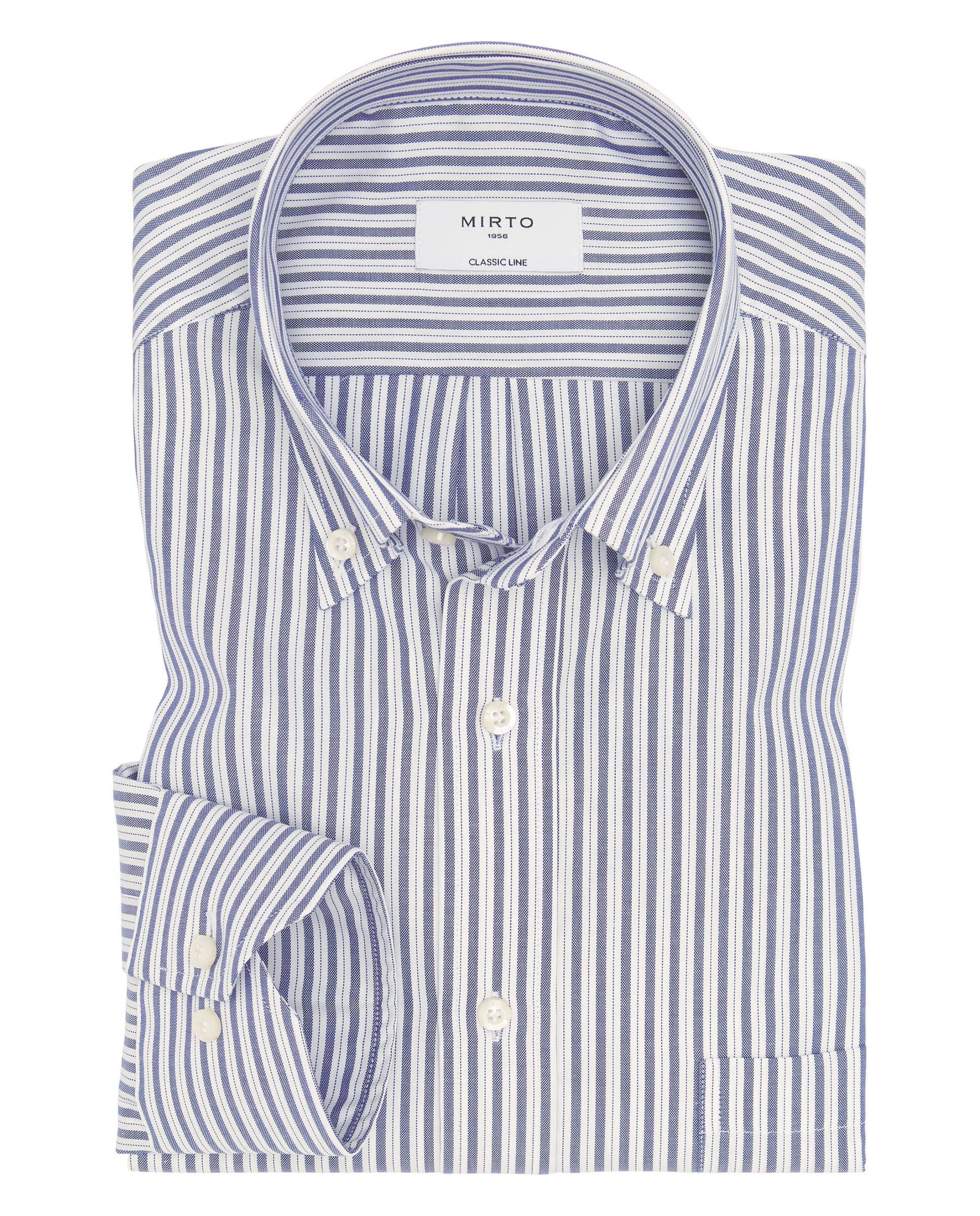 Camisa Casual Às Riscas de Algodão Azul-2