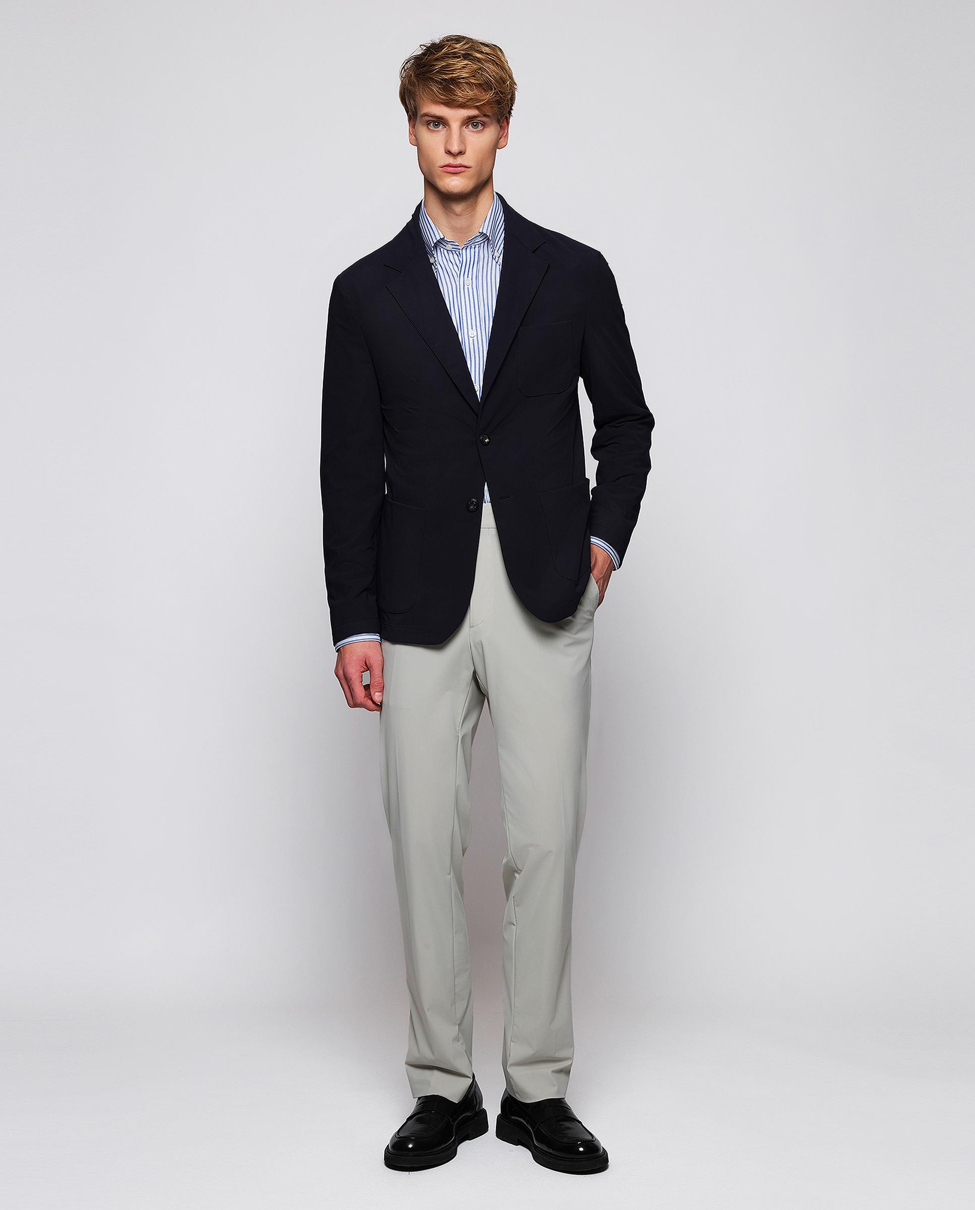 Camisa Casual Às Riscas de Algodão Azul-3