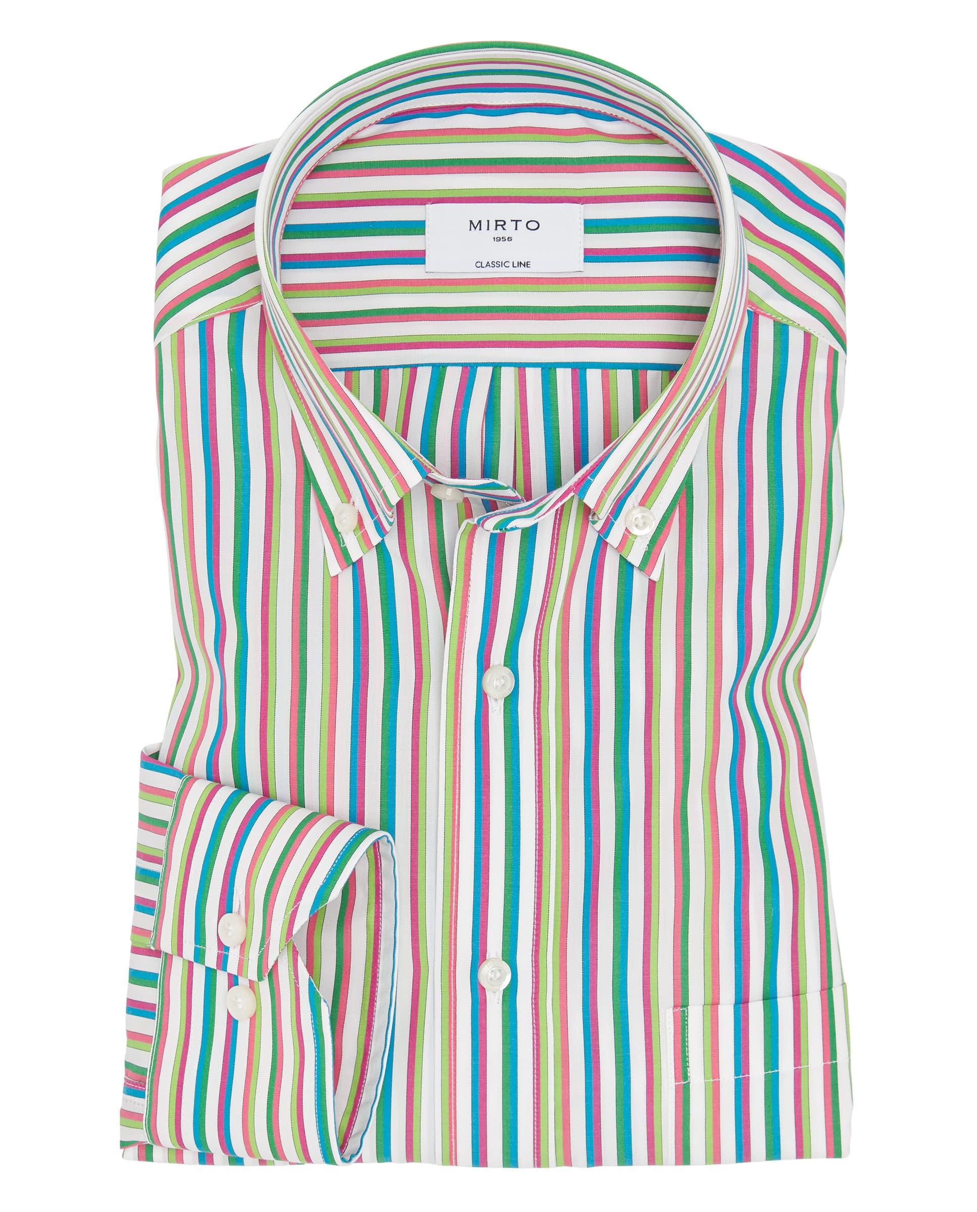 Camisa Casual Às Riscas de Manga Comprida Verde-2