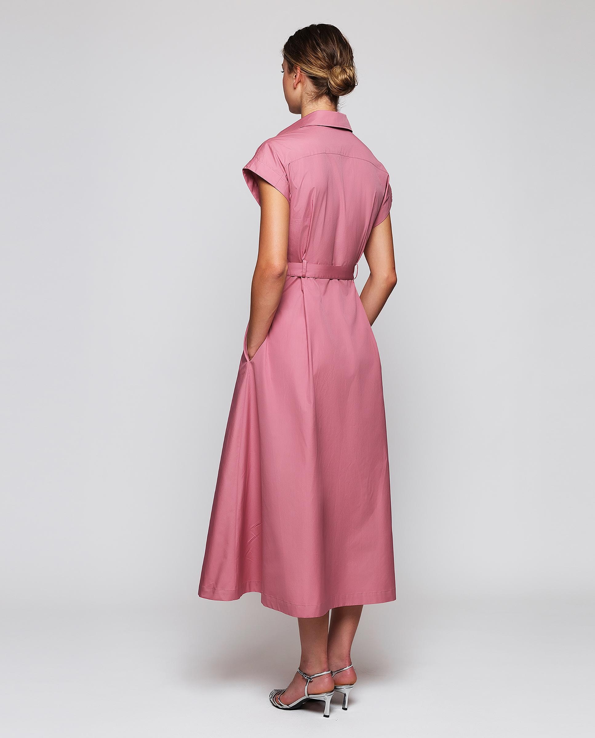 Vestido Midi Tipo Camisa de Manga Curta Rosa-2