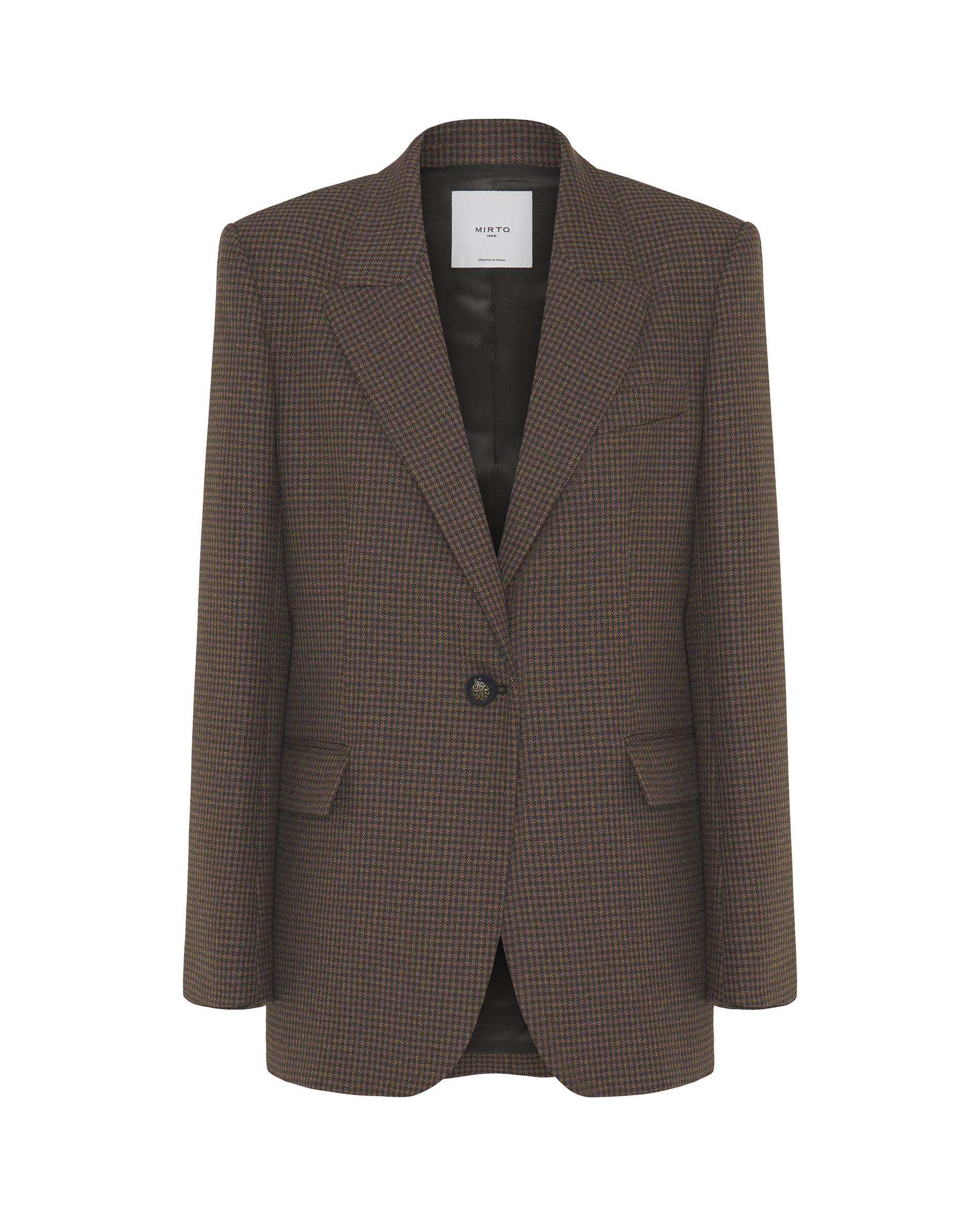 Blazer Aos Quadrados de Lã Castanho-3