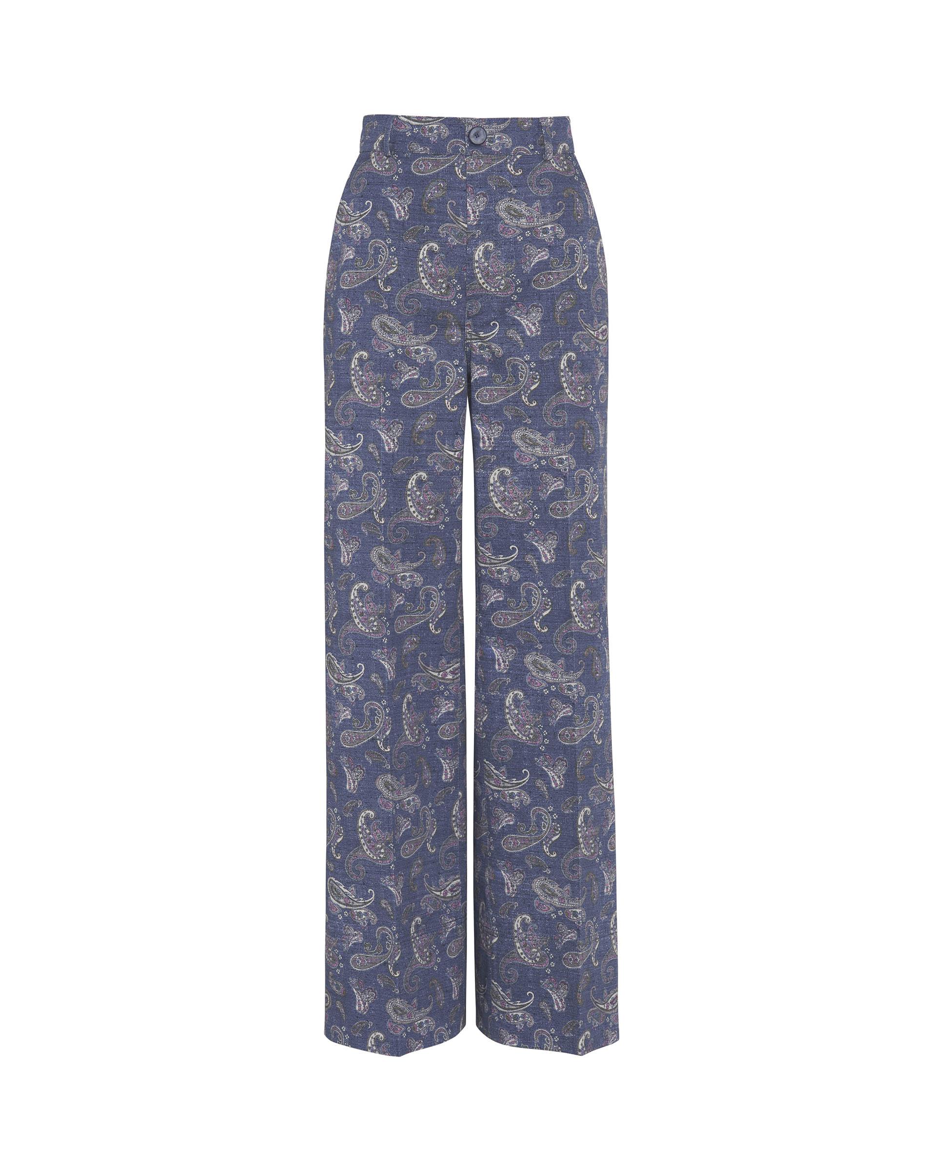 Calças Denim com Estampado Paisley Azul-3