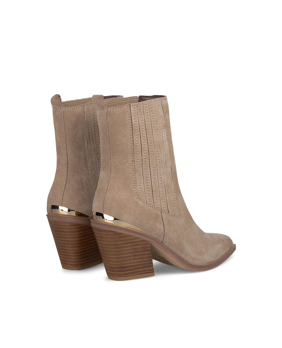 Botins de Pele com Tacão Bloco Bege-3