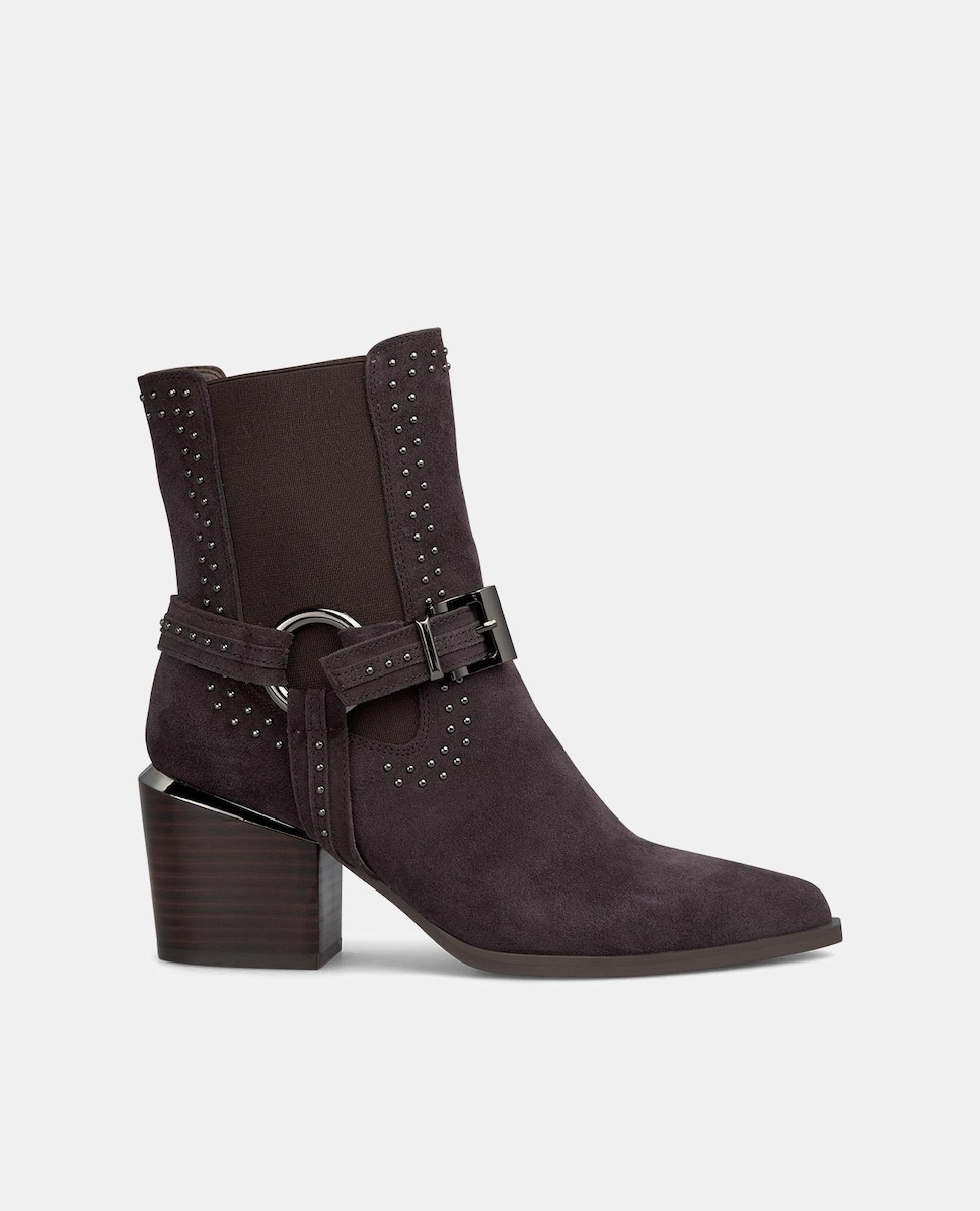 Botins de Pele com Fivela Castanho-escuro-1