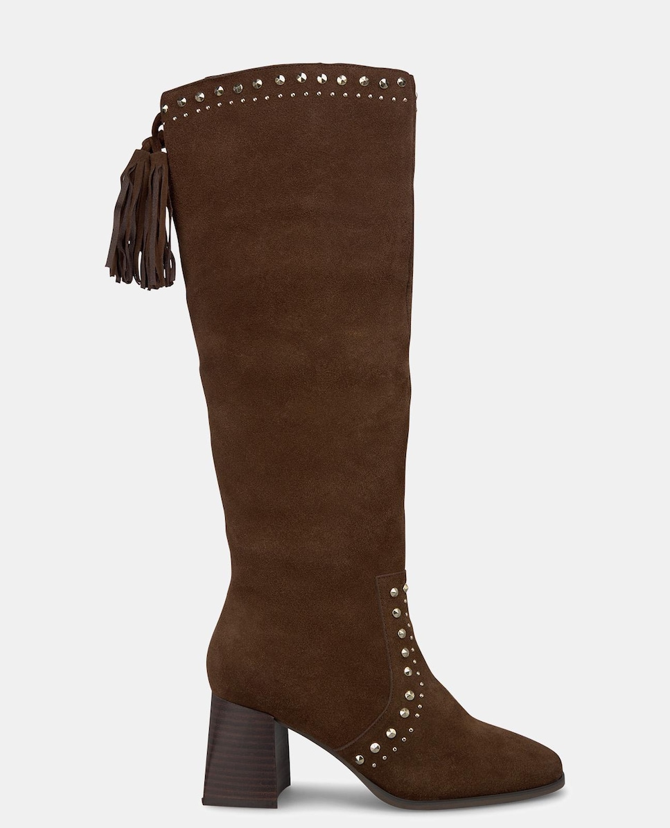 Botas de Pele com Detalhe de Tachas Castanho-1