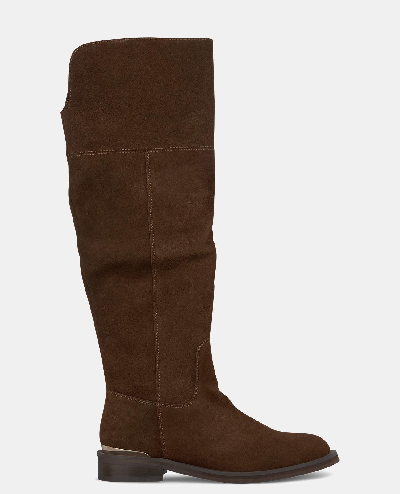 Botas Altas de Pele com Abertura Superior Camel-1
