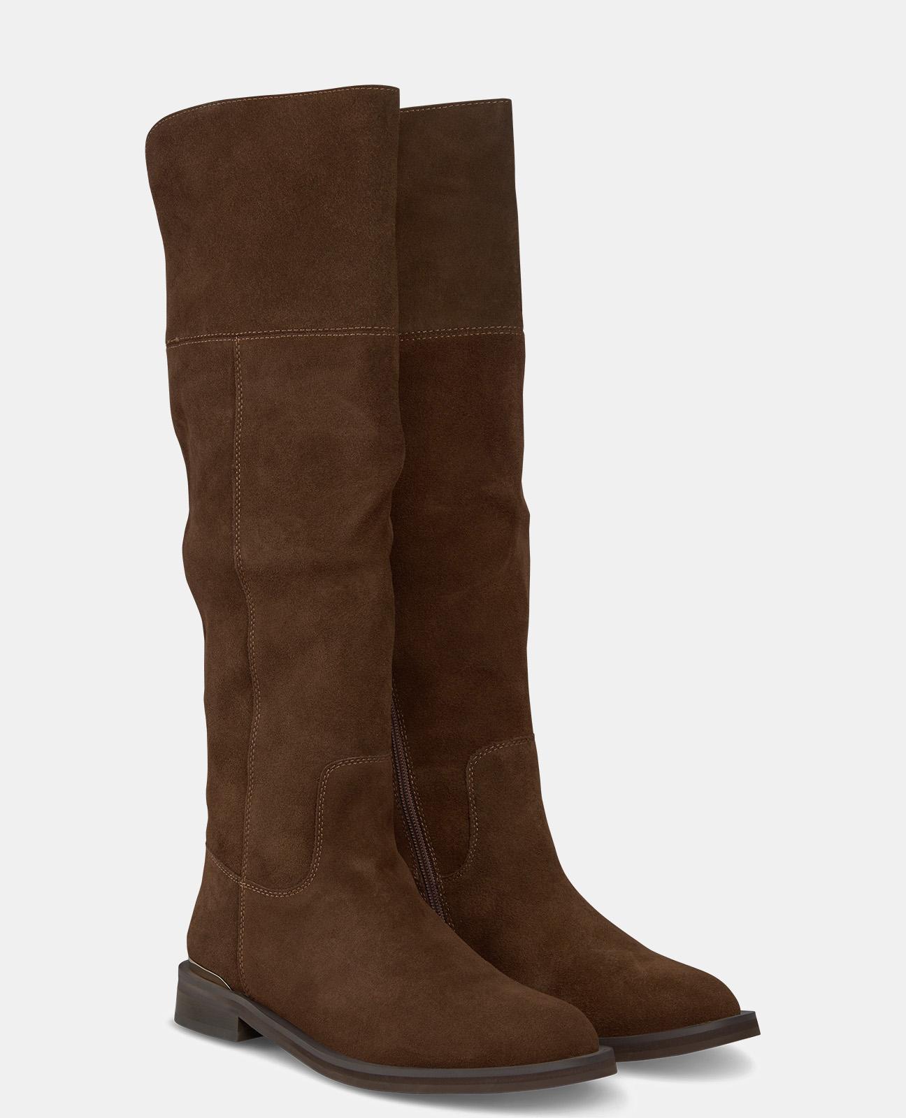 Botas Altas de Pele com Abertura Superior Camel-2