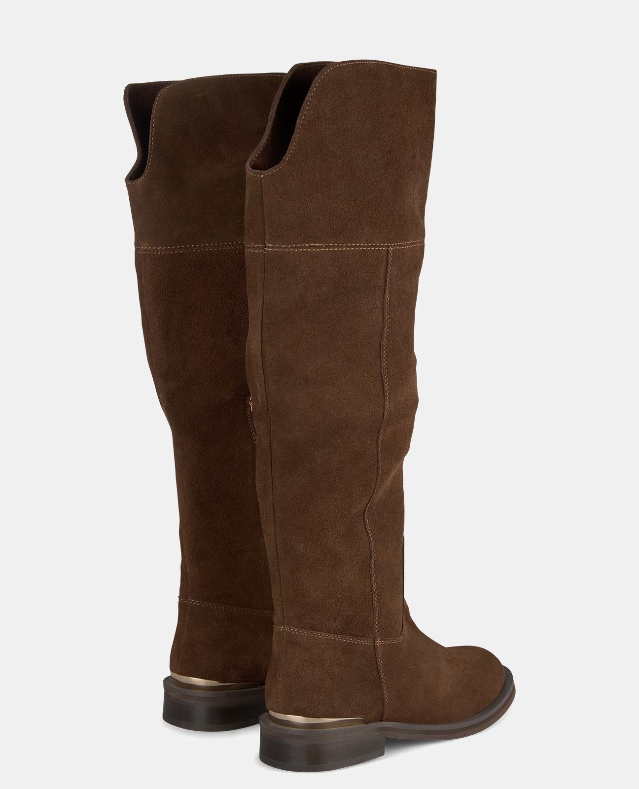 Botas Altas de Pele com Abertura Superior Camel-3