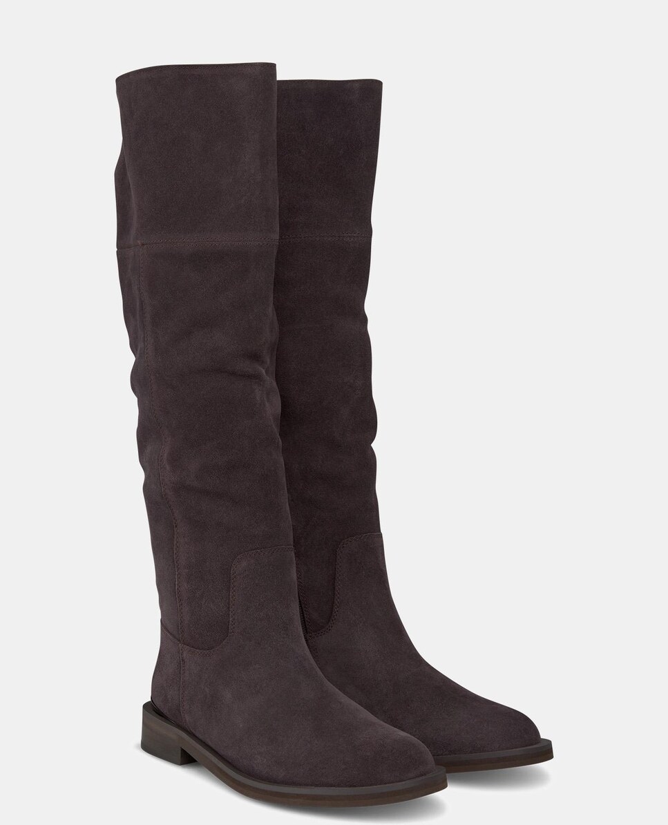 Botas Altas de Pele com Biqueira Redonda Castanho-escuro-2