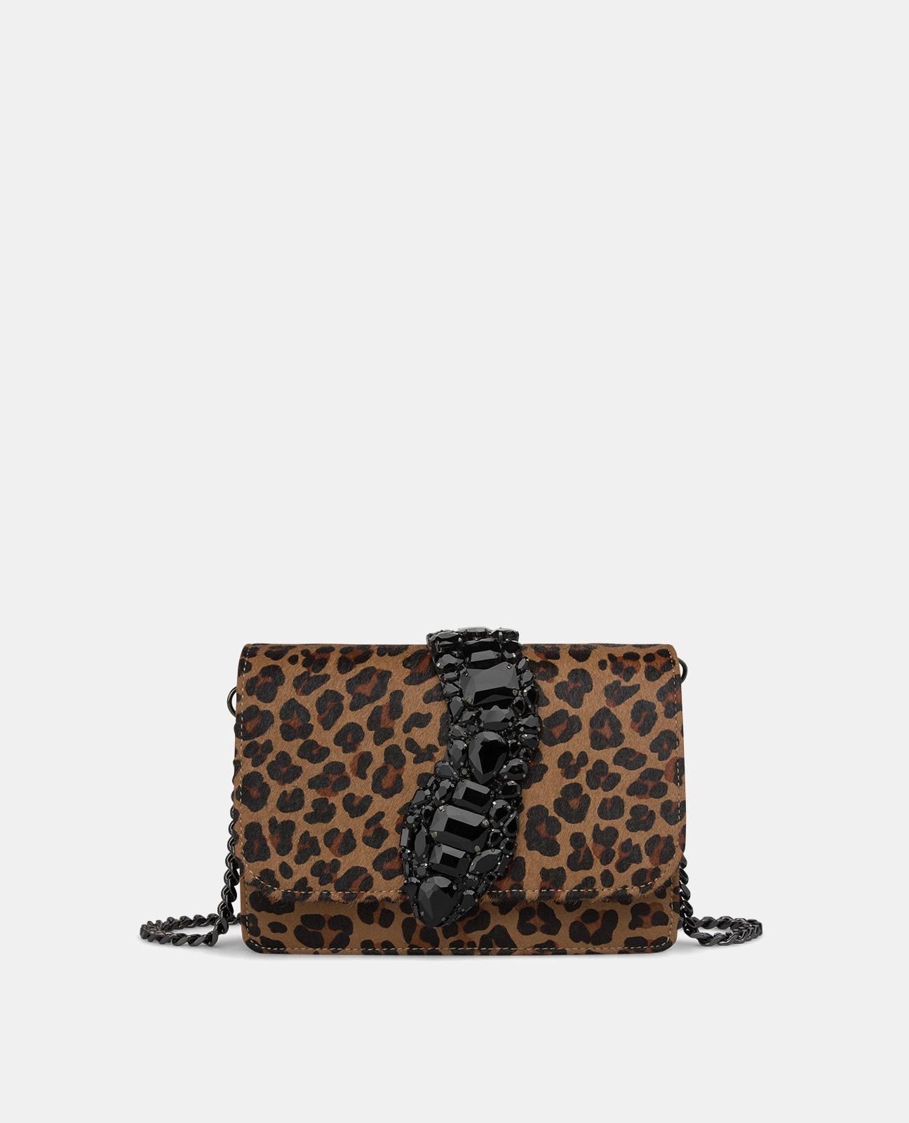 Mala a Tiracolo de Pele em Print de Leopardo Camel-1