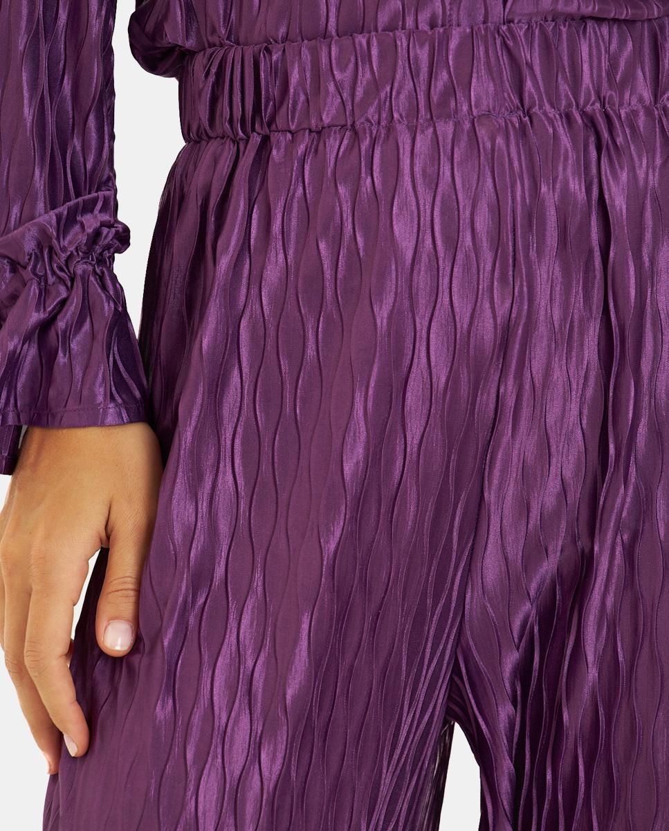 Calças Largas Fluídas Texturizadas Roxo-2