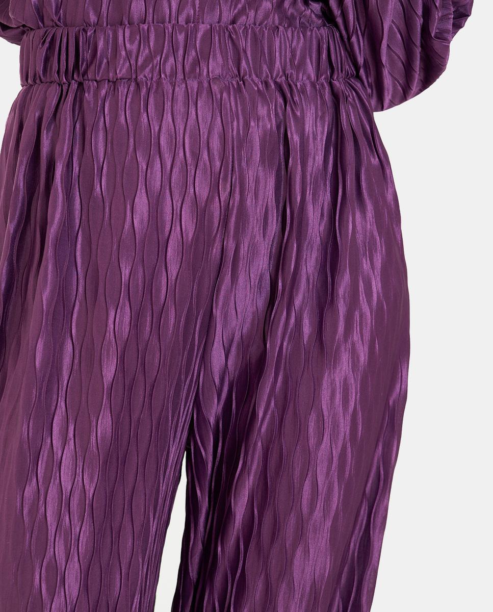 Calças Largas Fluídas Texturizadas Roxo-3