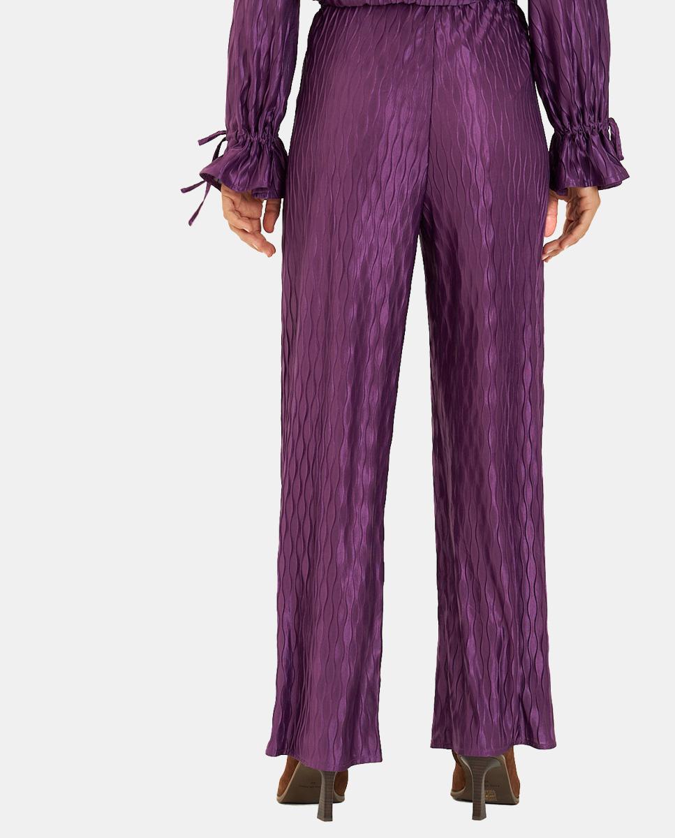 Calças Largas Fluídas Texturizadas Roxo-4