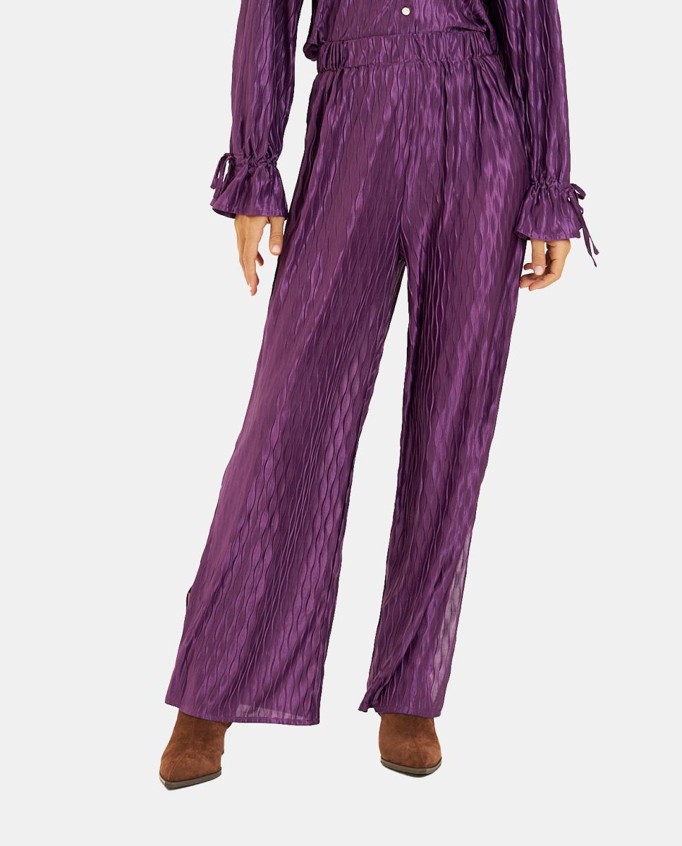 Calças Largas Fluídas Texturizadas Roxo-5