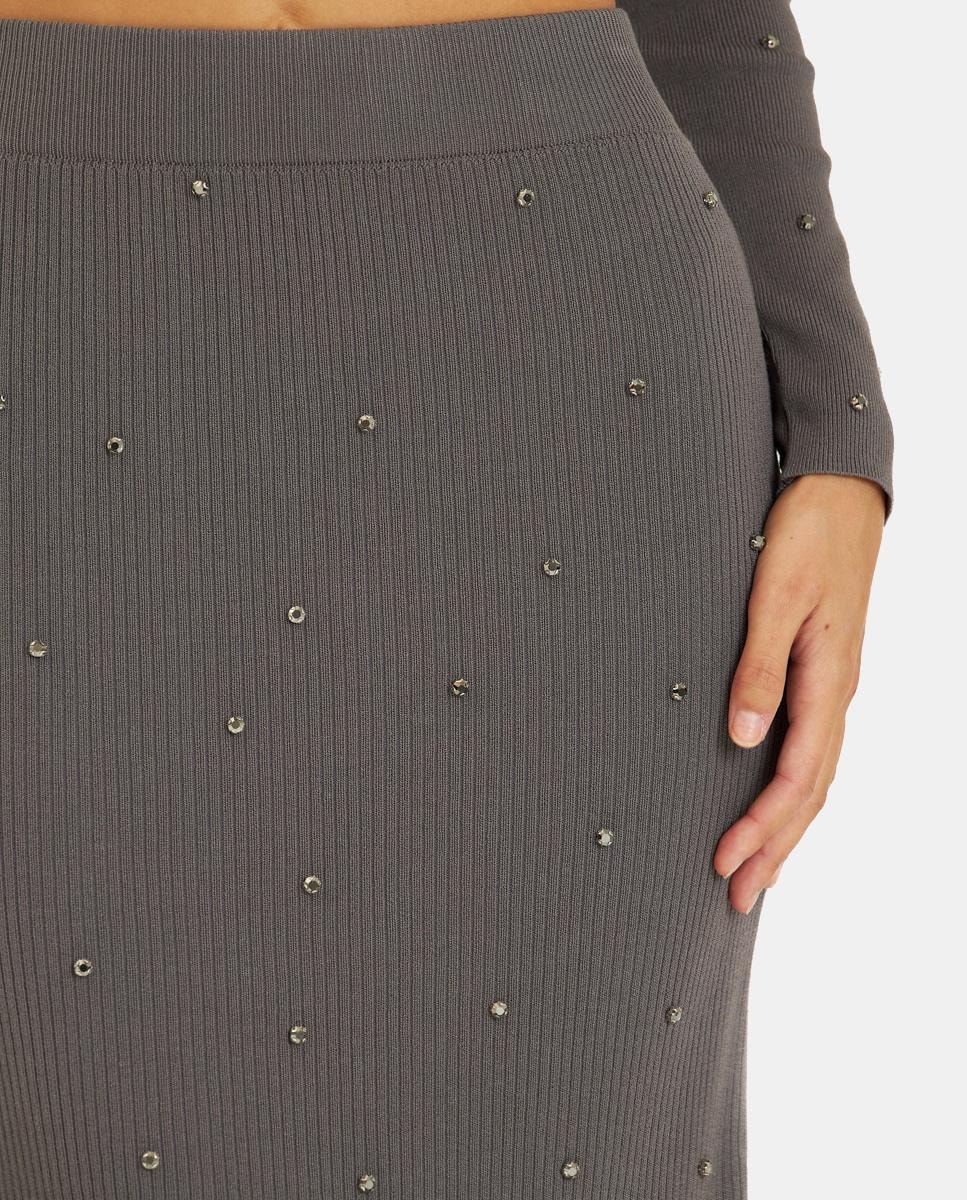 Saia Midi de Malha com Pedraria Cinzento-3