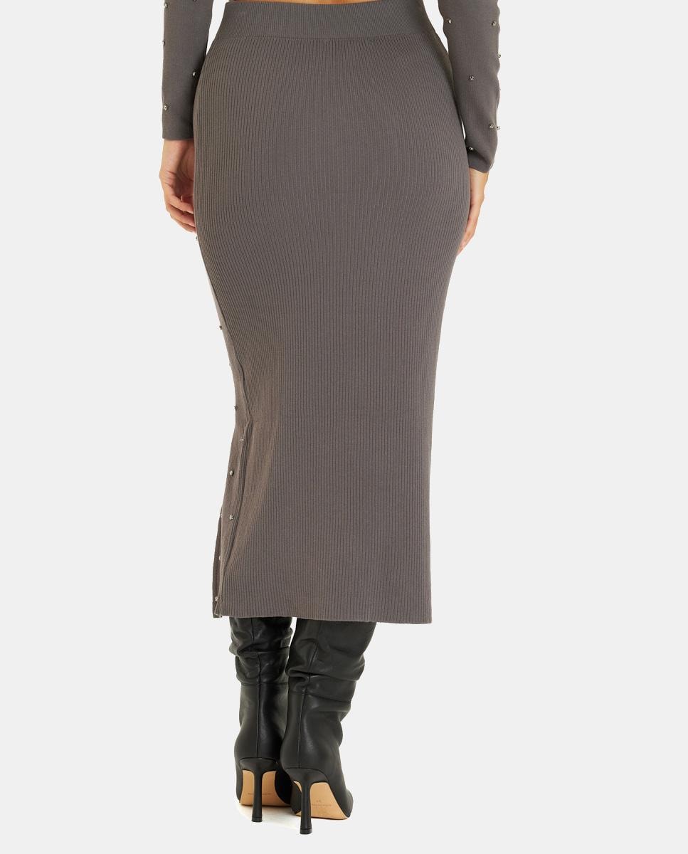 Saia Midi de Malha com Pedraria Cinzento-4