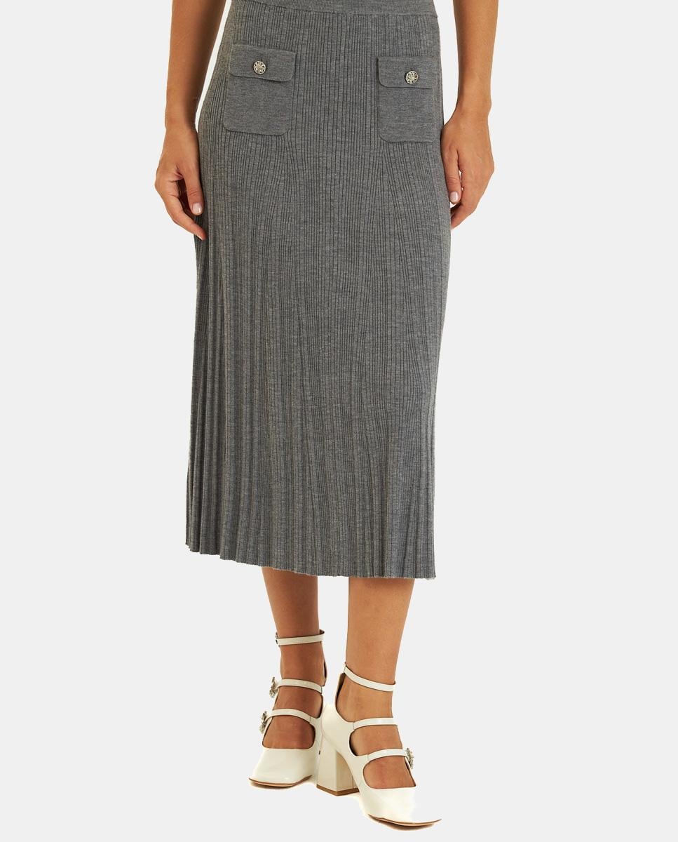 Saia de Malha com Design de Pregas Cinzento-1