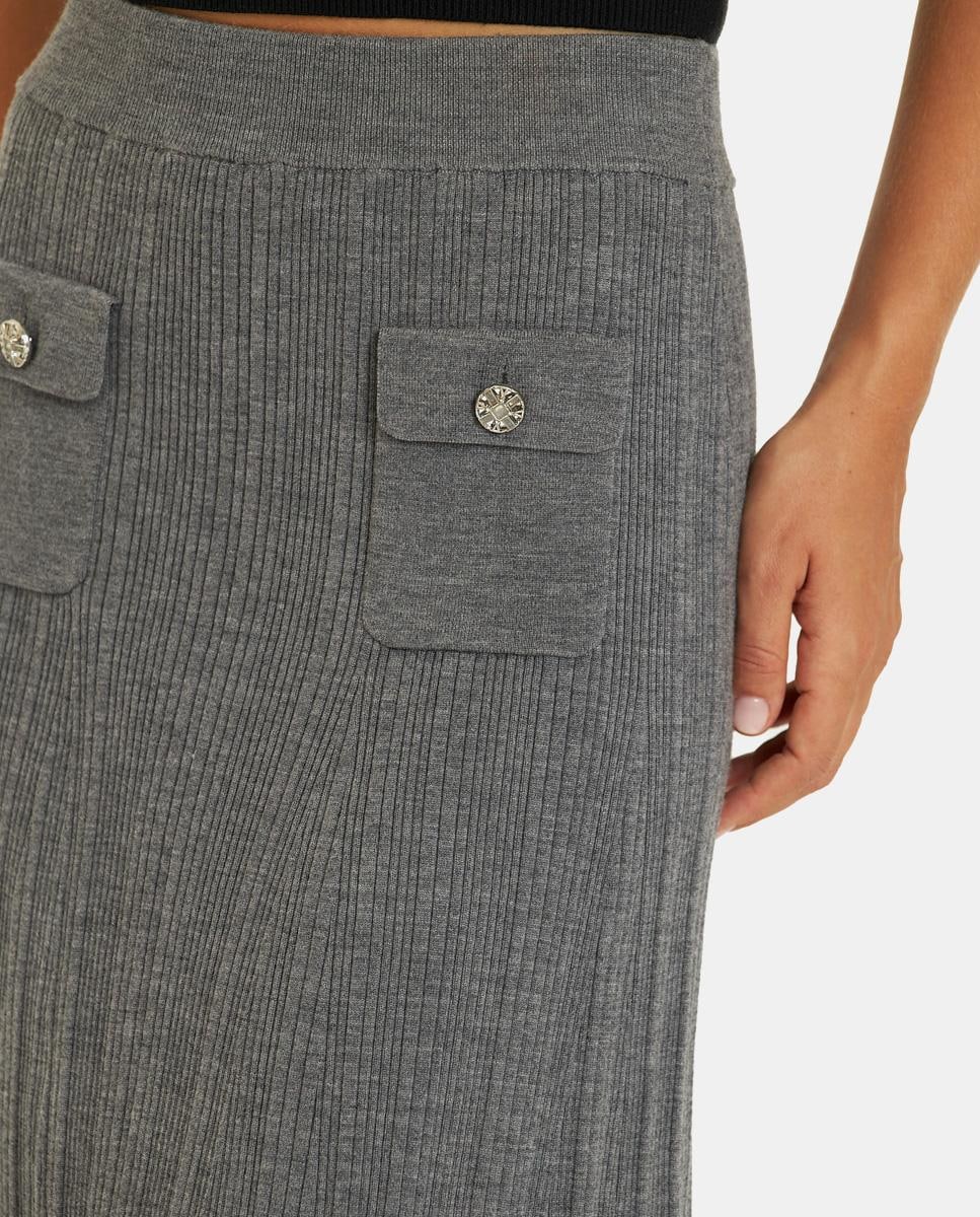 Saia de Malha com Design de Pregas Cinzento-2