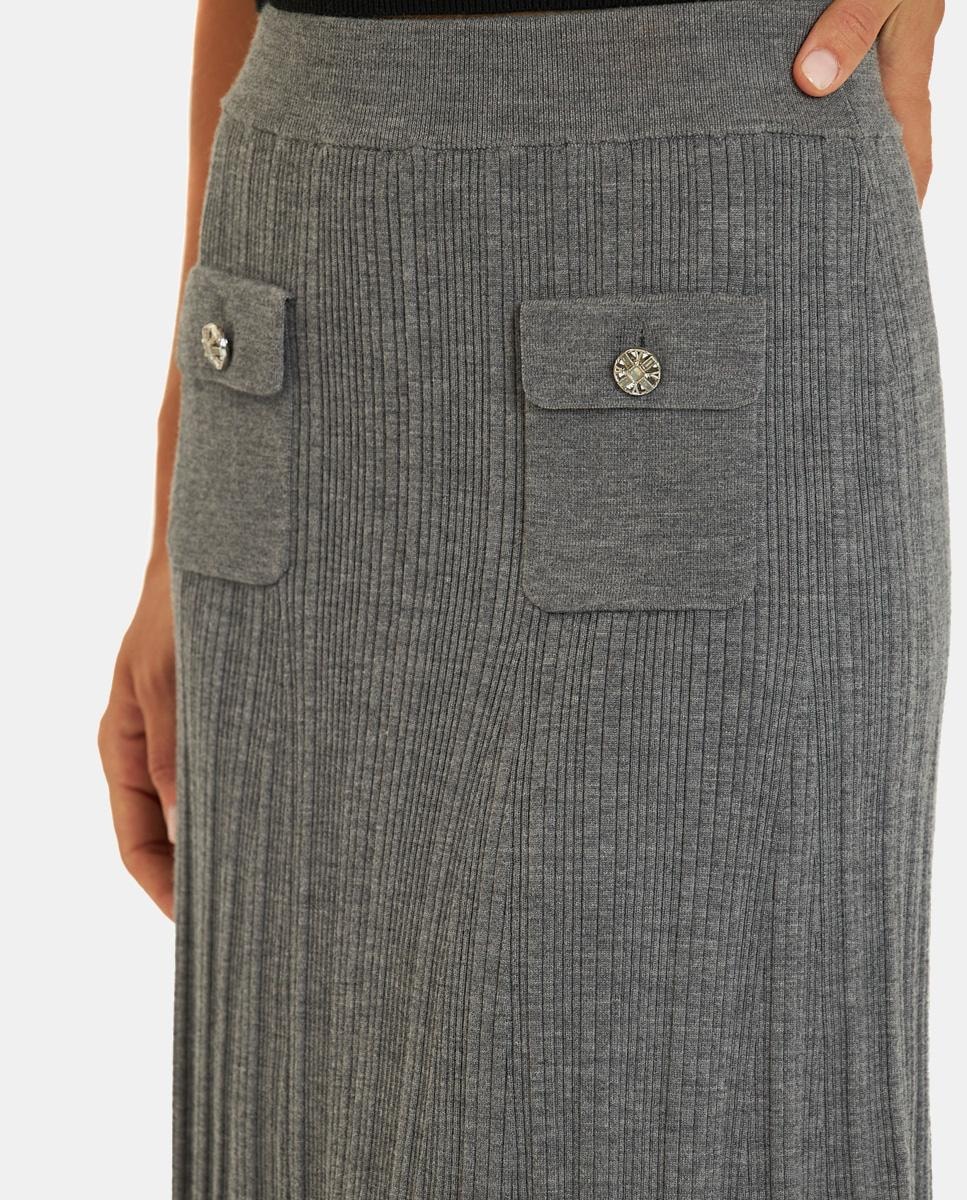 Saia de Malha com Design de Pregas Cinzento-3