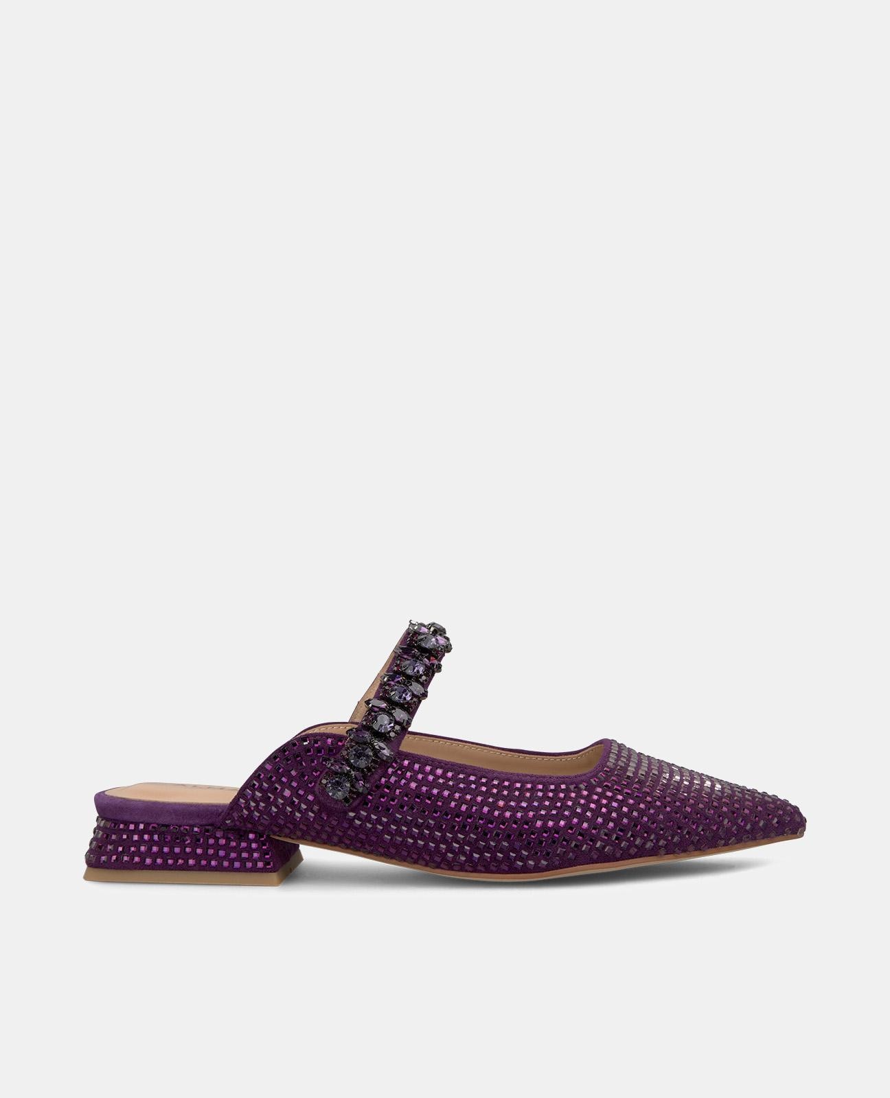 Imagem 0 de Sapatos Rasos com o Calcanhar Aberto e Pedras Decorativas