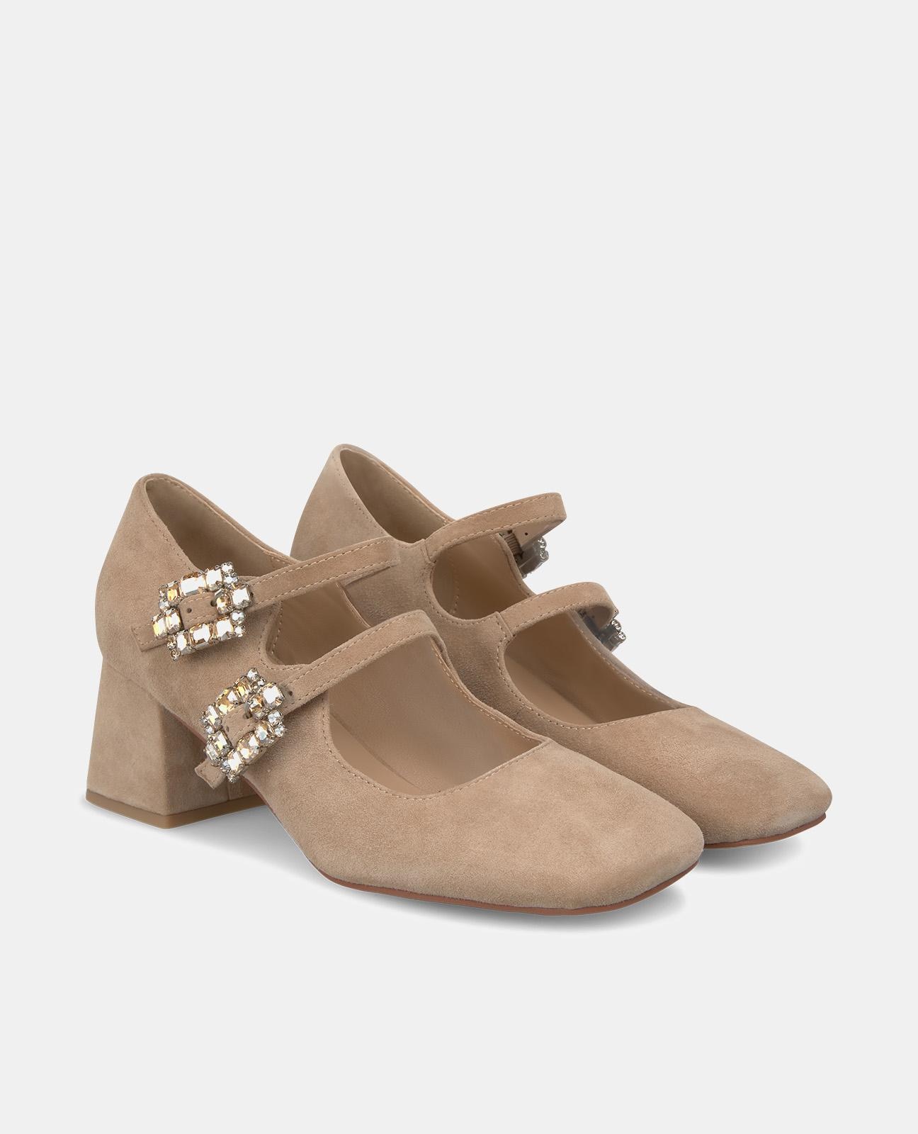 Merceditas de Pele com Fivela Dupla Bege-2