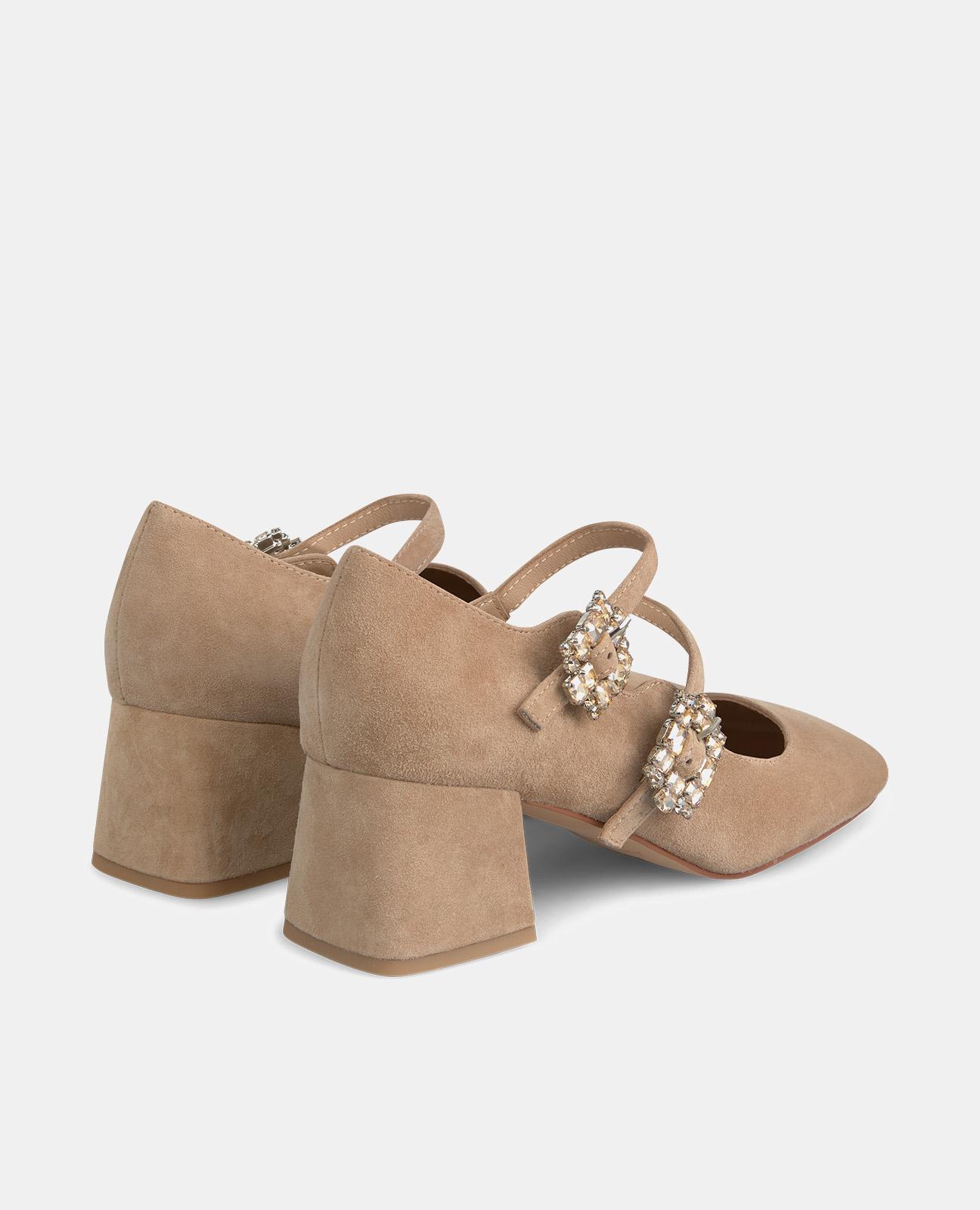 Merceditas de Pele com Fivela Dupla Bege-3