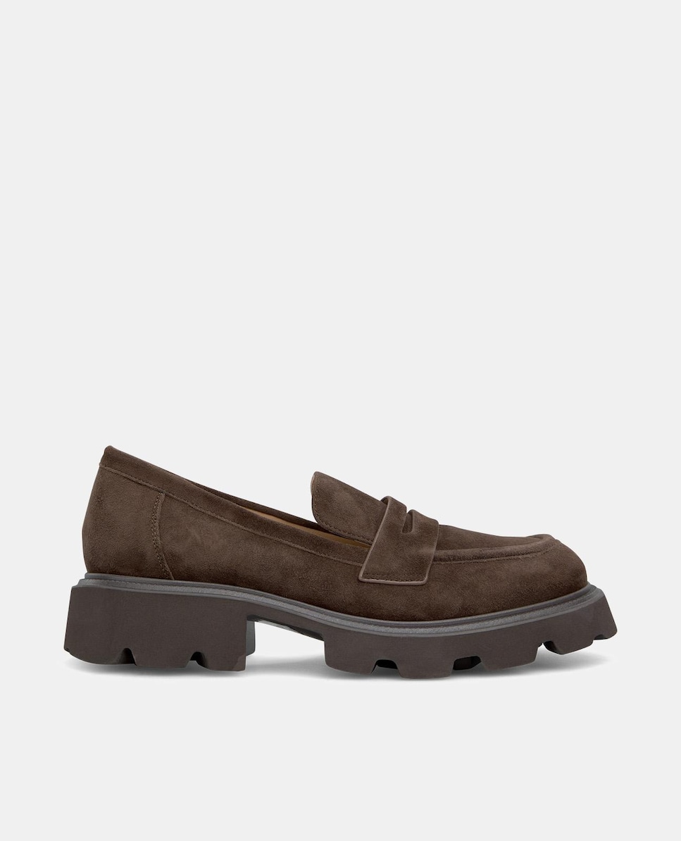 Mocassins em Pele com Sola Track Castanho-1