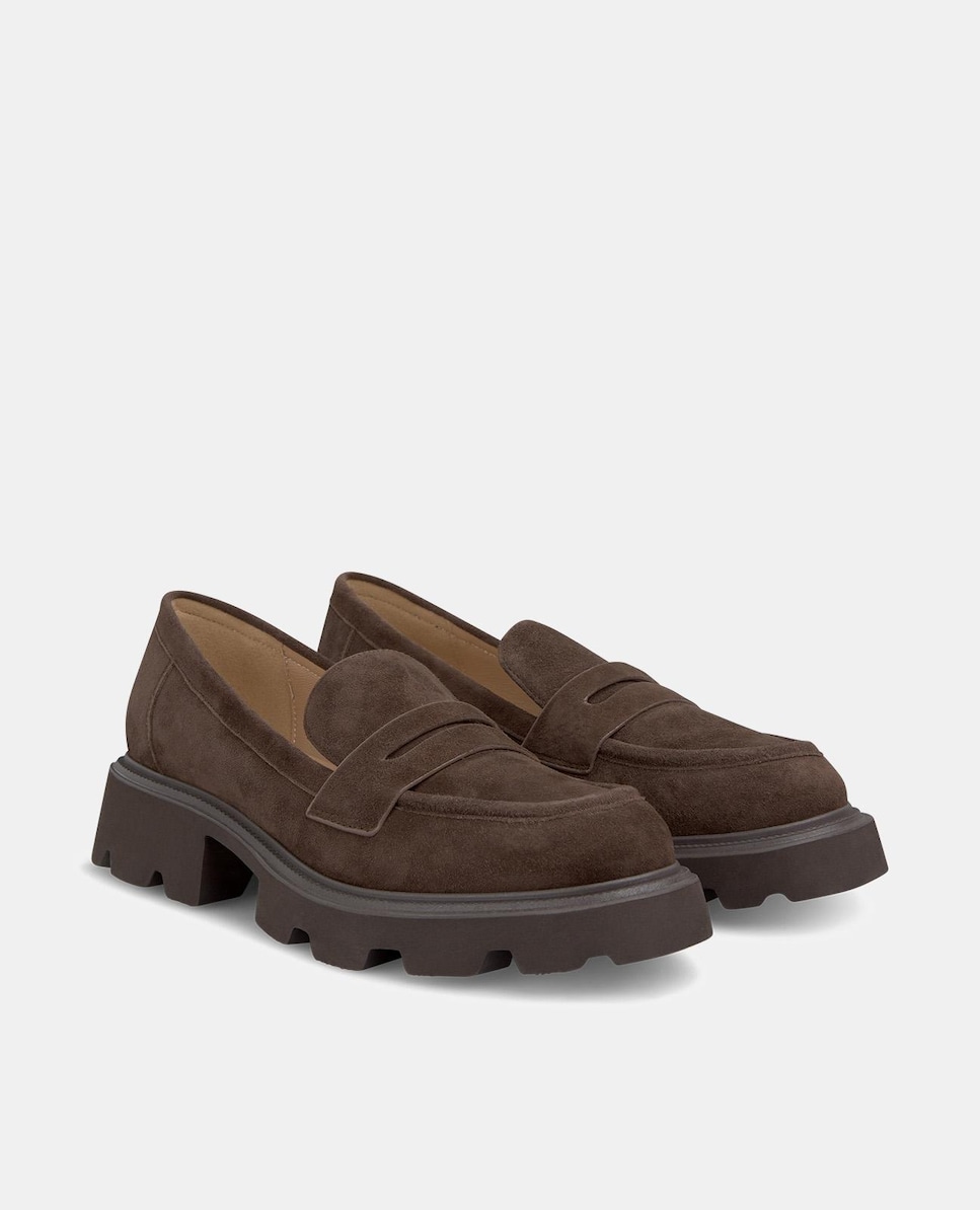 Mocassins em Pele com Sola Track Castanho-2