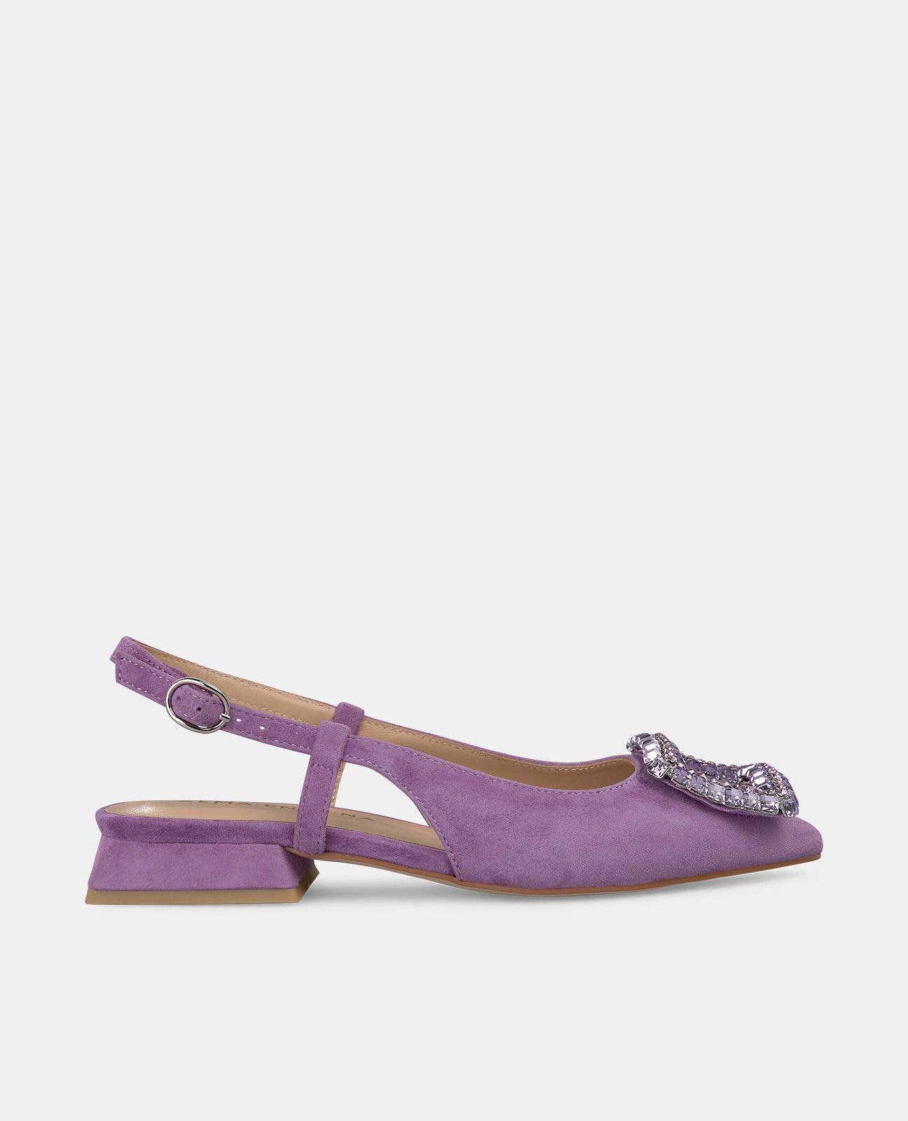 Sapatos de Salto com Broche de Pedraria e Biqueira Afiada Roxo-1
