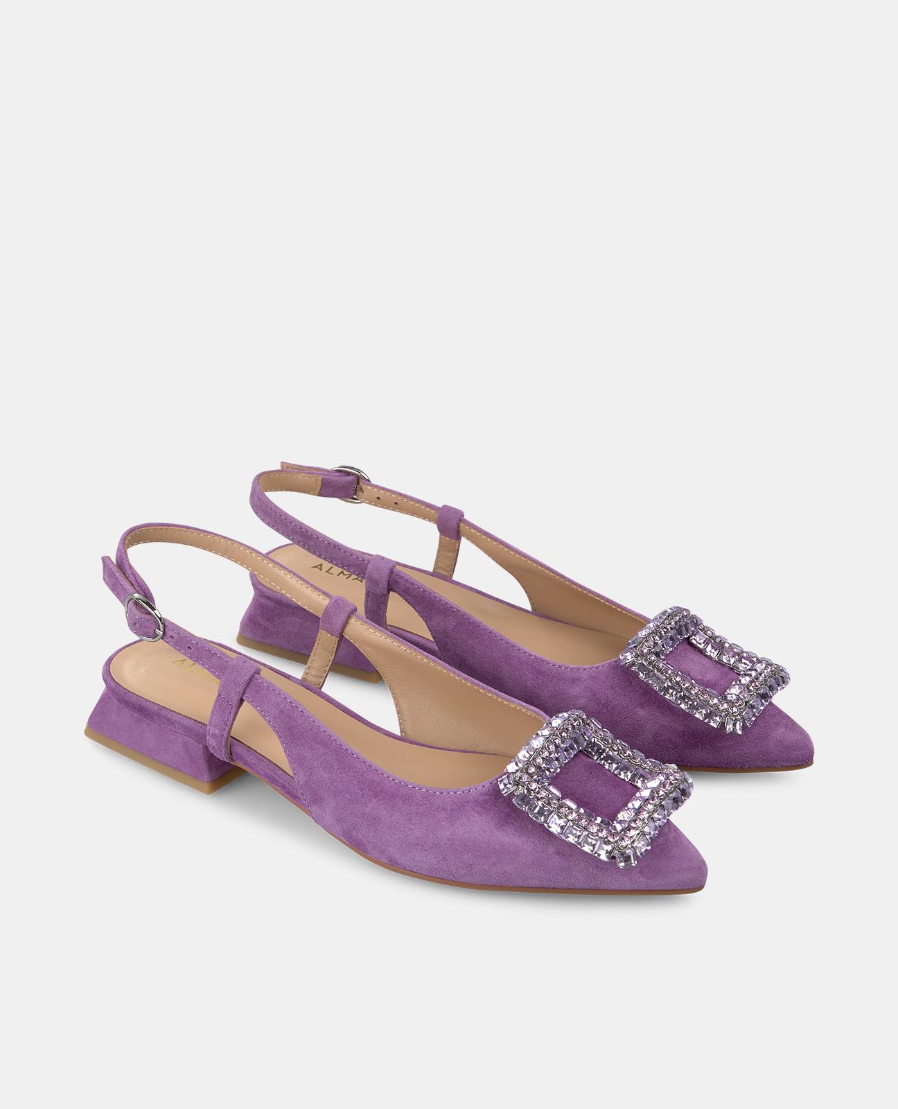 Sapatos de Salto com Broche de Pedraria e Biqueira Afiada Roxo-2