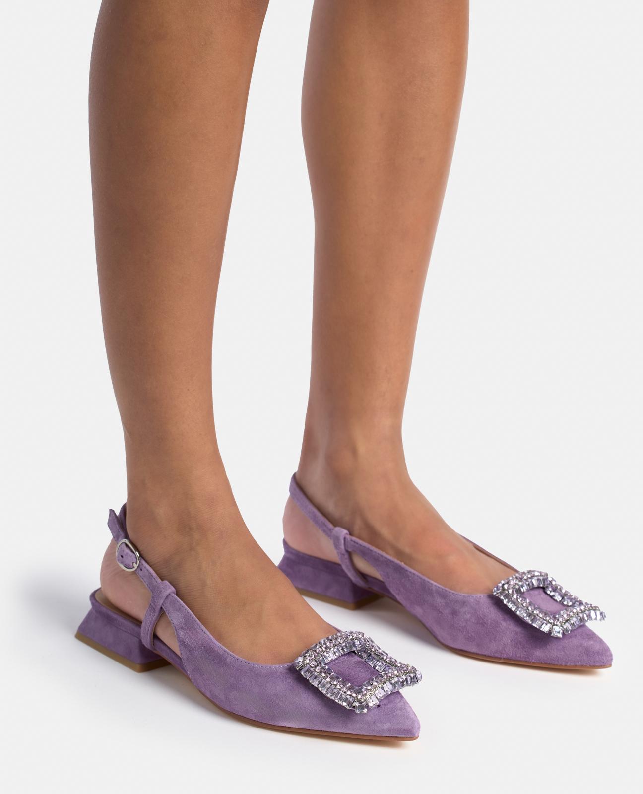 Sapatos de Salto com Broche de Pedraria e Biqueira Afiada Roxo-3