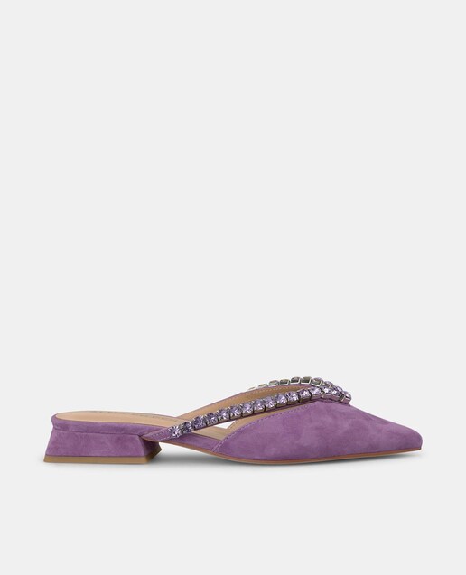 Imagem 0 de Sapatos Rasos de Pele com Calcanhar Aberto e com Detalhe de Pedraria
