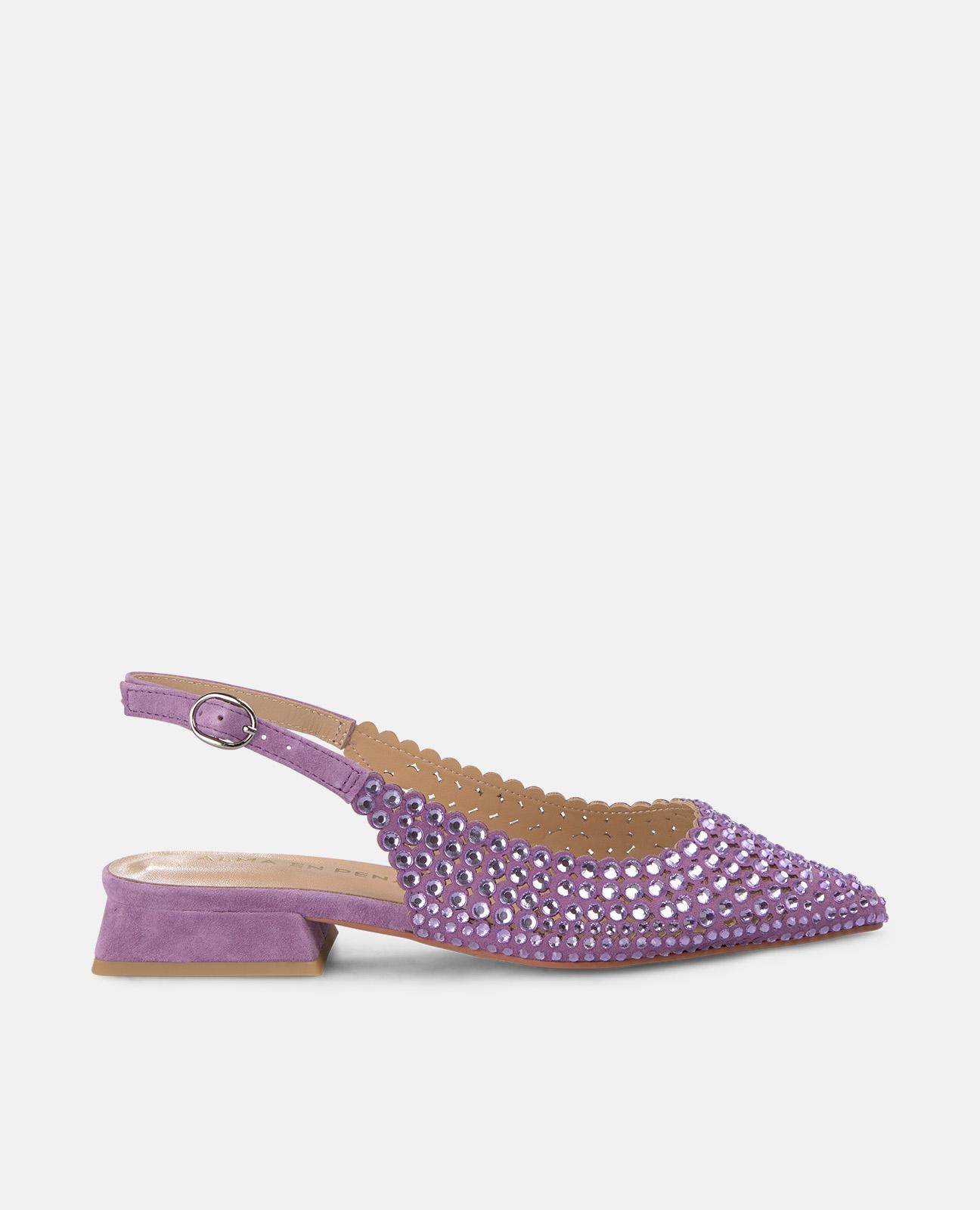 Sapatos de Salto com Biqueira Afiada e Detalhes de Pedraria Roxo-1