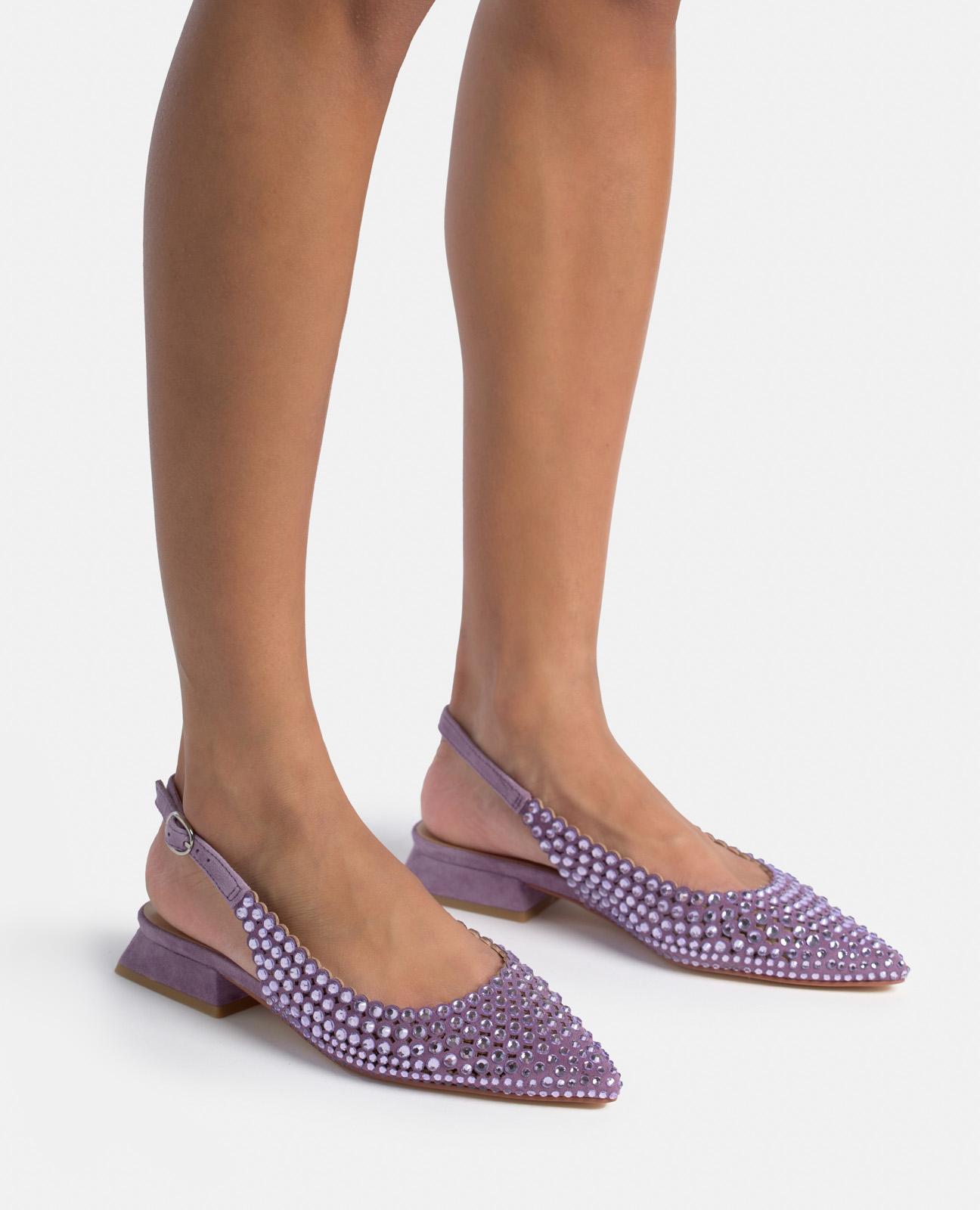 Sapatos de Salto com Biqueira Afiada e Detalhes de Pedraria Roxo-3