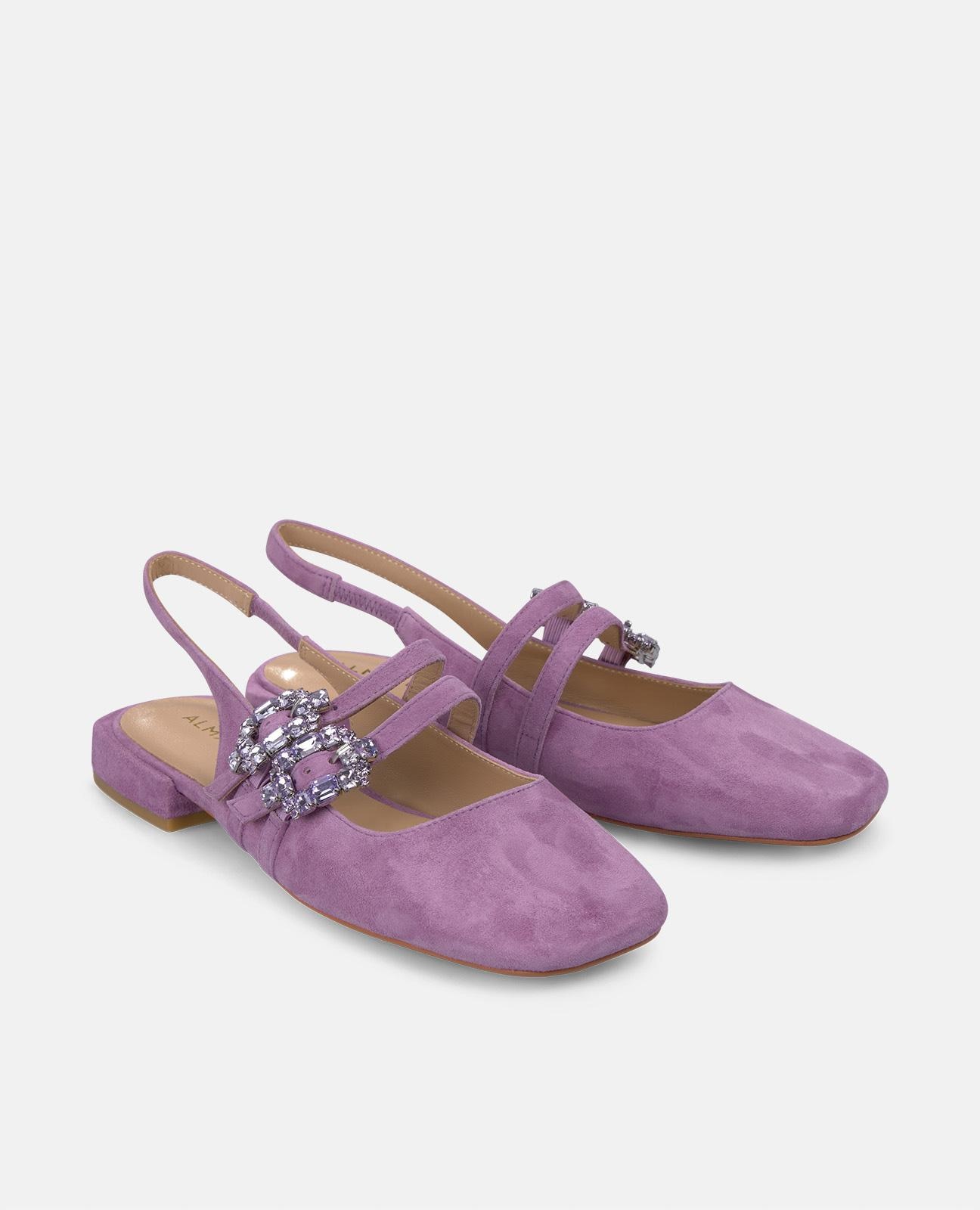 Sapatos de Salto com Fecho de Fivela Dupla com Detalhes em Pedraria Lilás-2