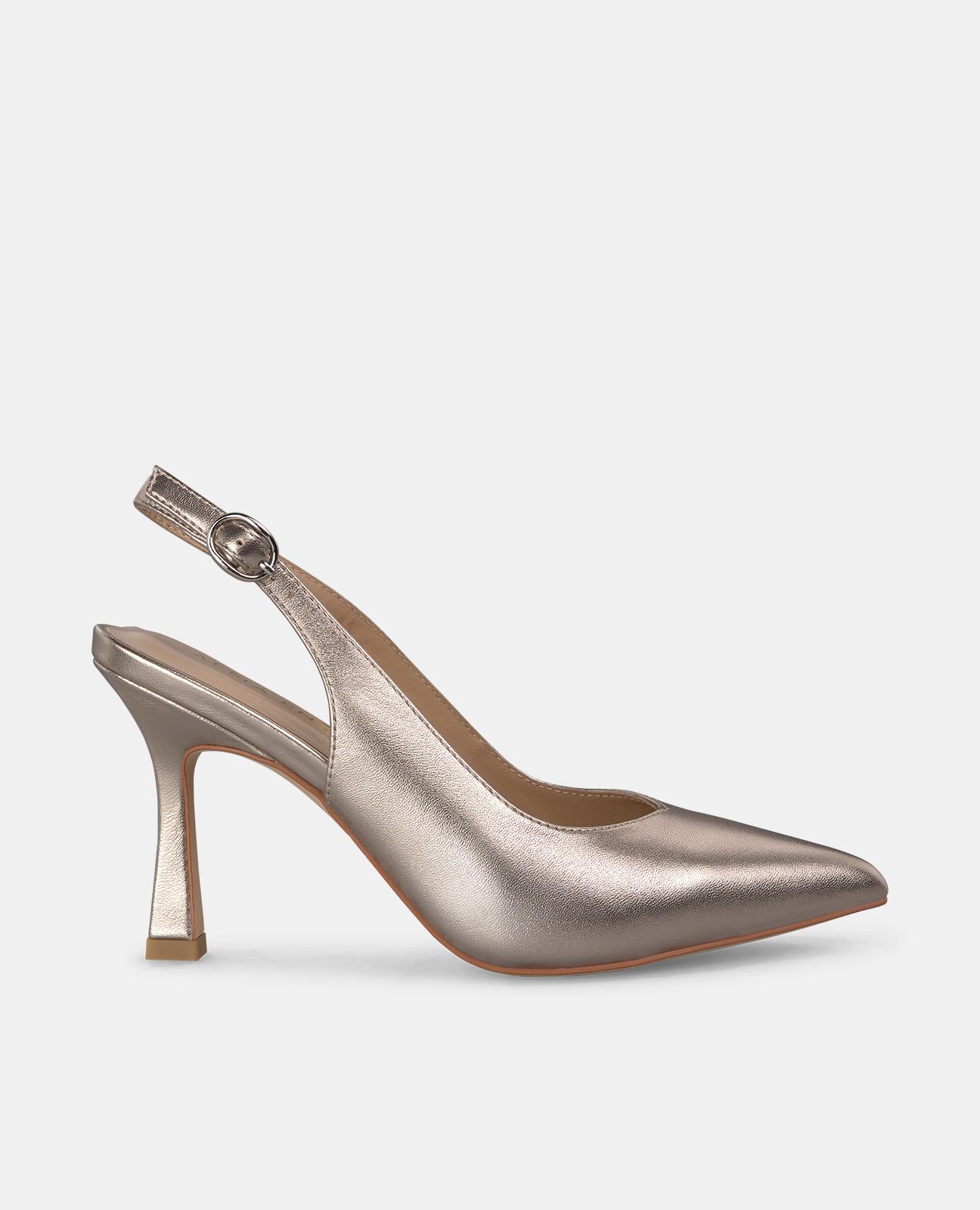 Sapatos de Salto com Fecho de Fivela e Biqueira Afiada Ouro-1