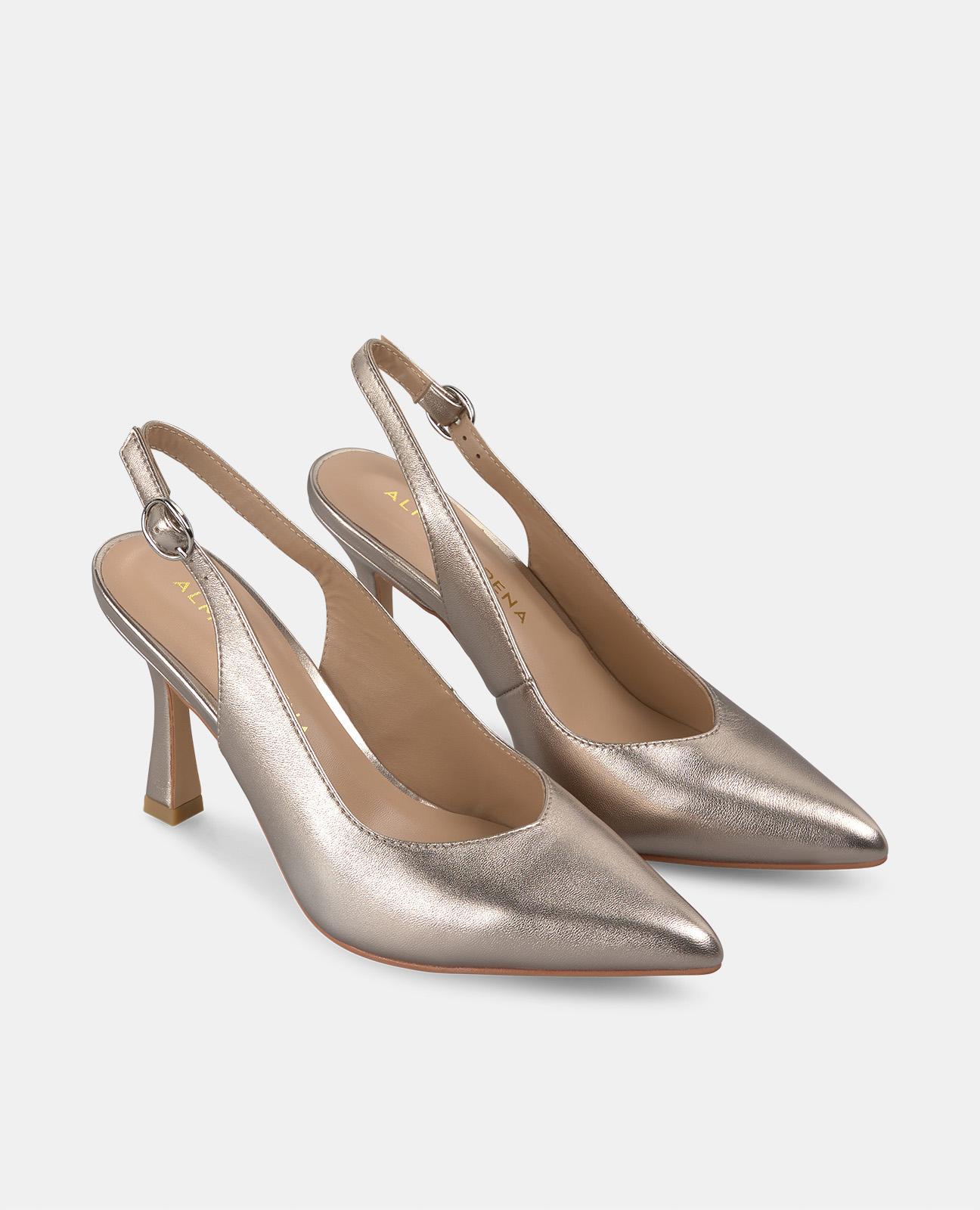 Sapatos de Salto com Fecho de Fivela e Biqueira Afiada Ouro-2