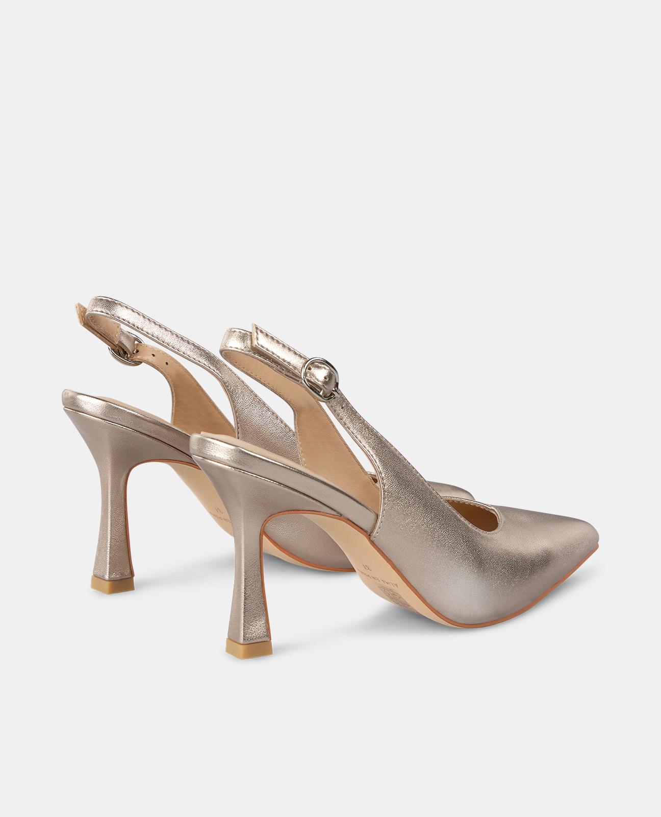 Sapatos de Salto com Fecho de Fivela e Biqueira Afiada Ouro-3