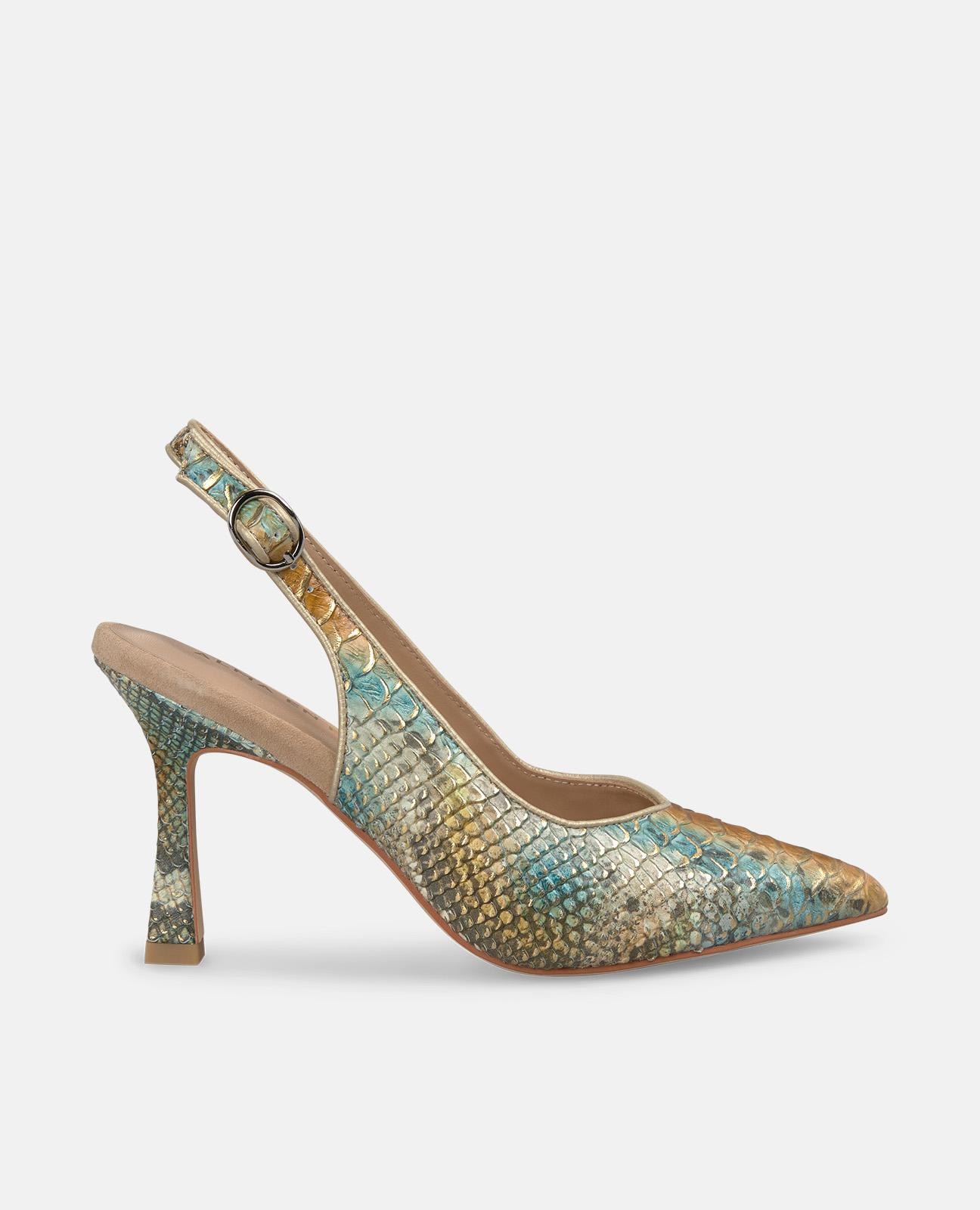 Sapatos de Salto com o Calcanhar Aberto e Fecho de Fivela Ouro-1