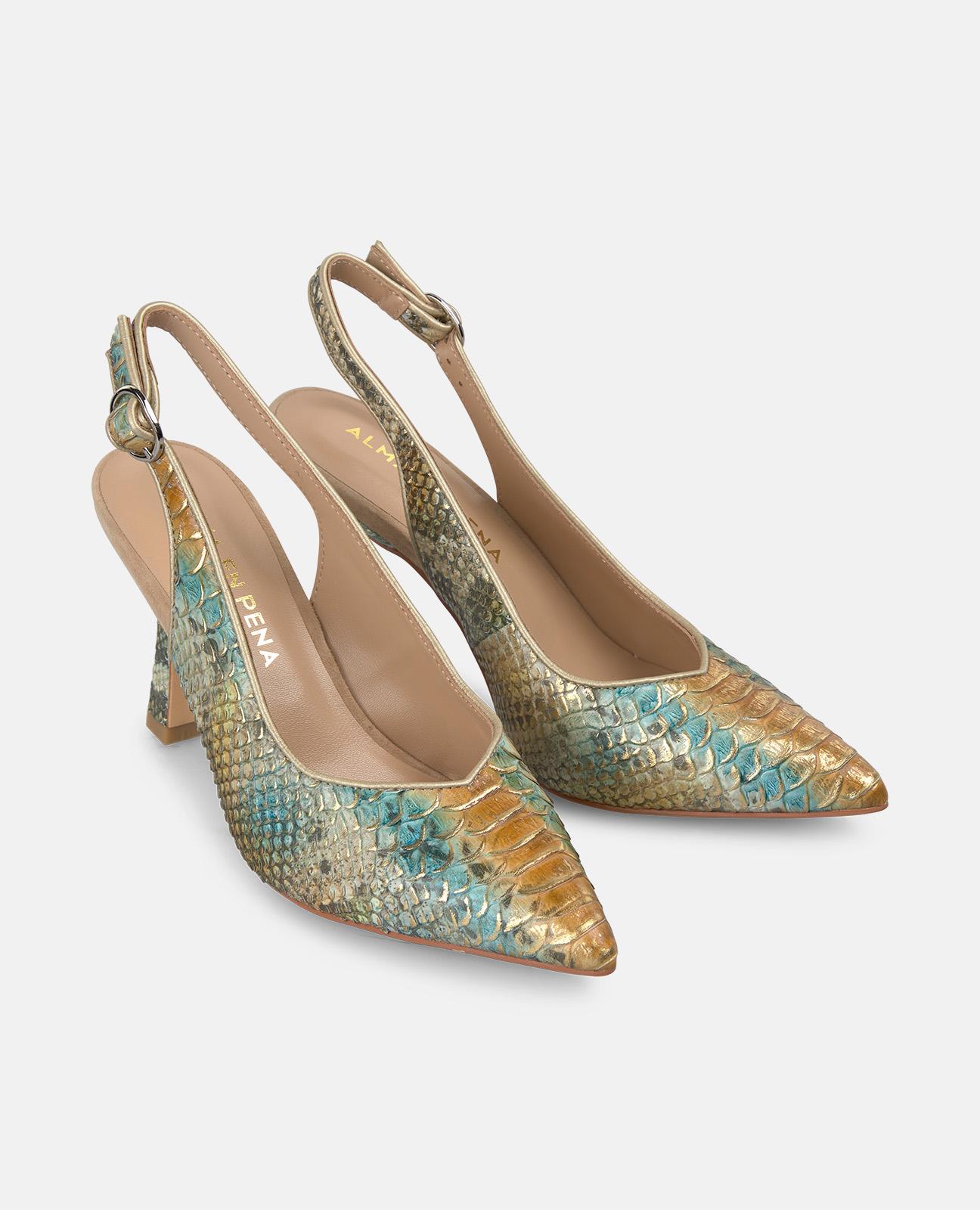 Sapatos de Salto com o Calcanhar Aberto e Fecho de Fivela Ouro-2