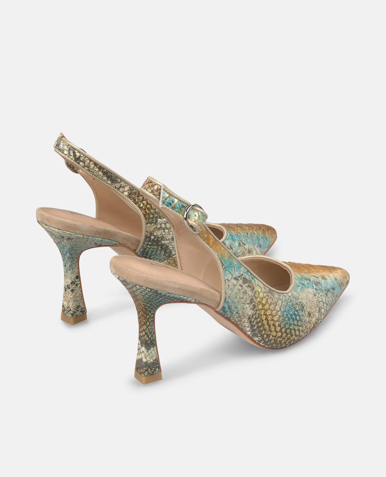 Sapatos de Salto com o Calcanhar Aberto e Fecho de Fivela Ouro-3