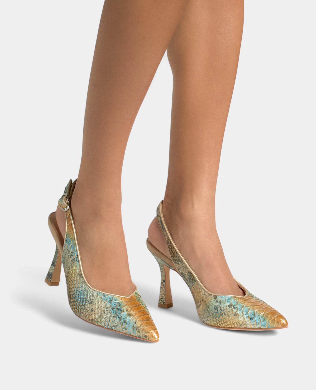 Sapatos de Salto com o Calcanhar Aberto e Fecho de Fivela Ouro-4