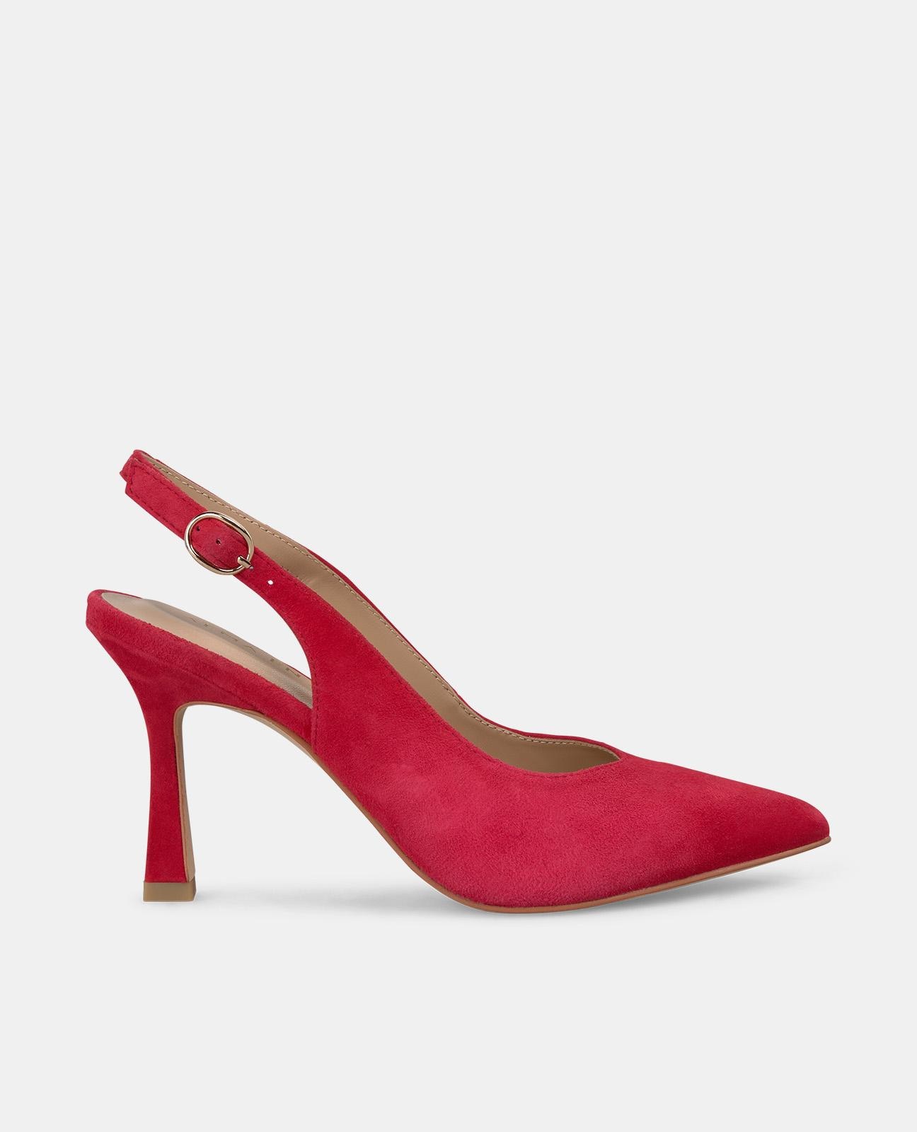 Sapatos de Salto com Fecho de Fivela e Biqueira Afiada Vermelho-1