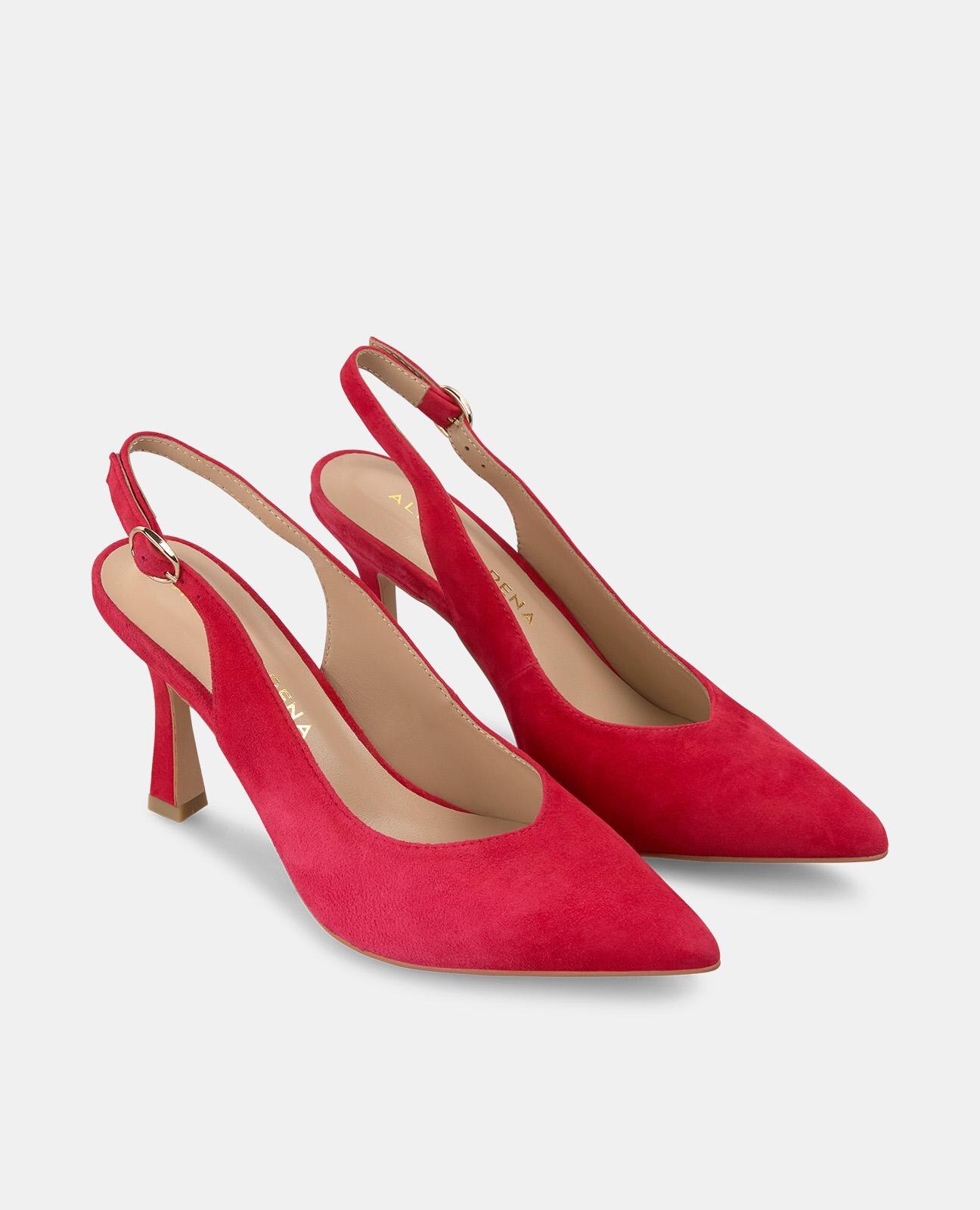 Sapatos de Salto com Fecho de Fivela e Biqueira Afiada Vermelho-2