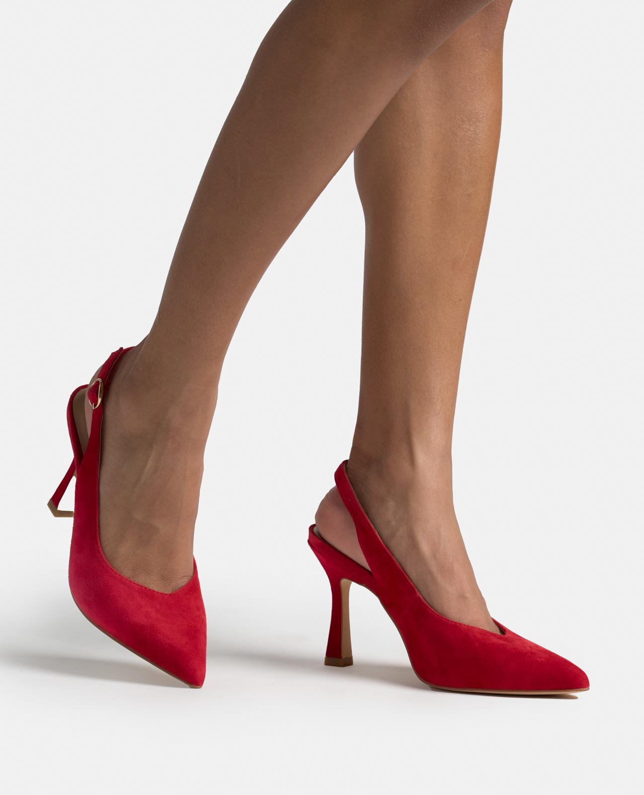 Sapatos de Salto com Fecho de Fivela e Biqueira Afiada Vermelho-4