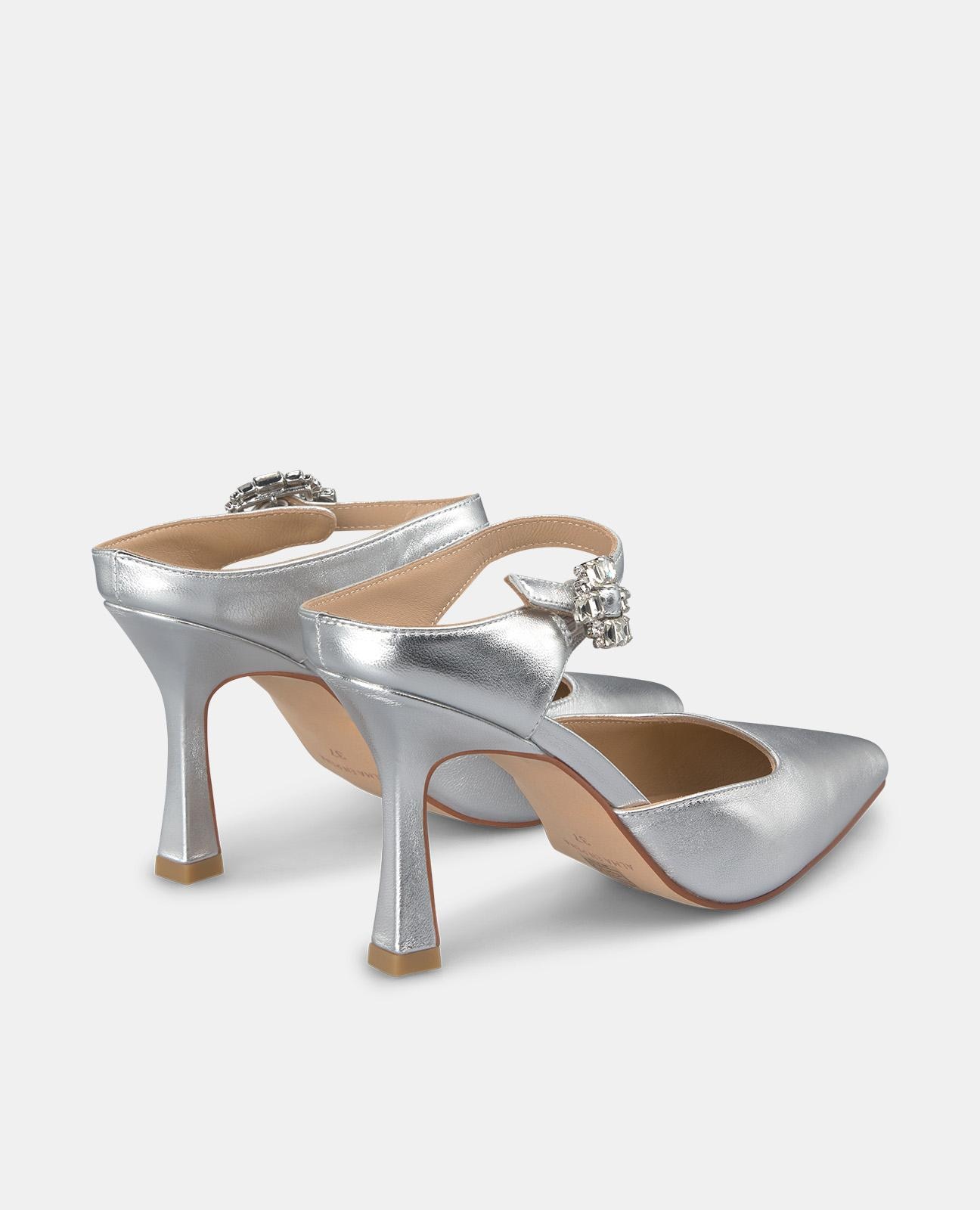 Sapatos de Salto com o Calcanhar Aberto e Fivela de Pedraria Cinzento-claro-3