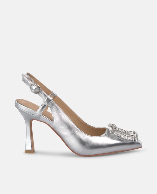 Imagem 0 de Sapatos de Salto Agulha com Tira e adorno Quadrado de Pedraria