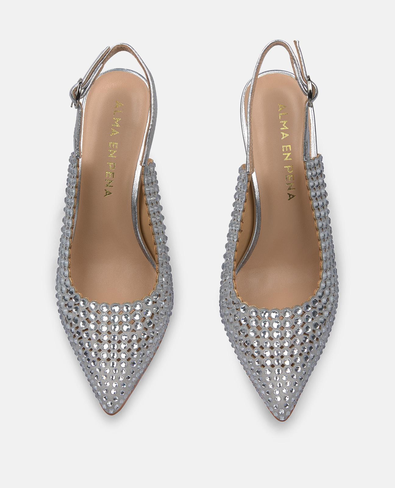 Sapatos de Salto com Tira Coberta de Pedraria Prata-4